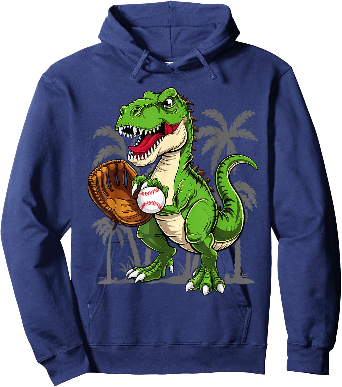 Kids Dinosaur Baseball Cute T-Rex Sports Player Fan Boys Kid Hoodie - Hoodie | Navy