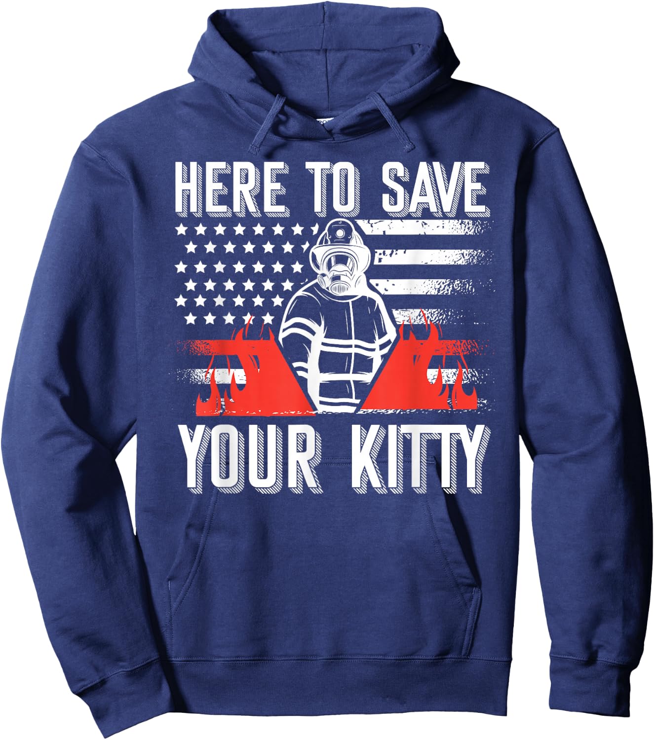 Firefighter Cat Usa American Flag Here To Save Your Kitty Hoodie - Hoodie | Navy