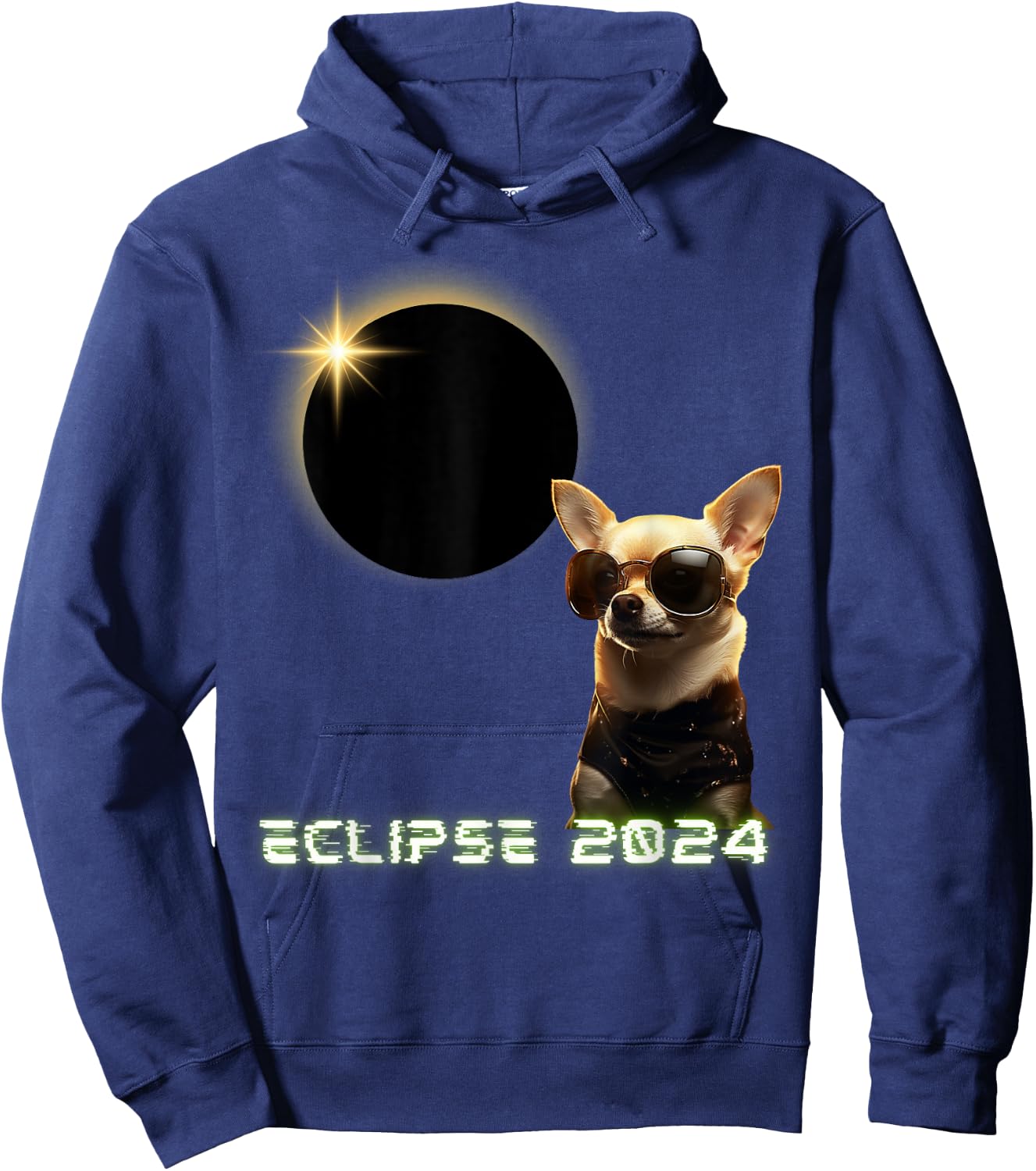 Solar Eclipse 2024 Chihuahua Wearing Glasses Hoodie - Hoodie | Navy