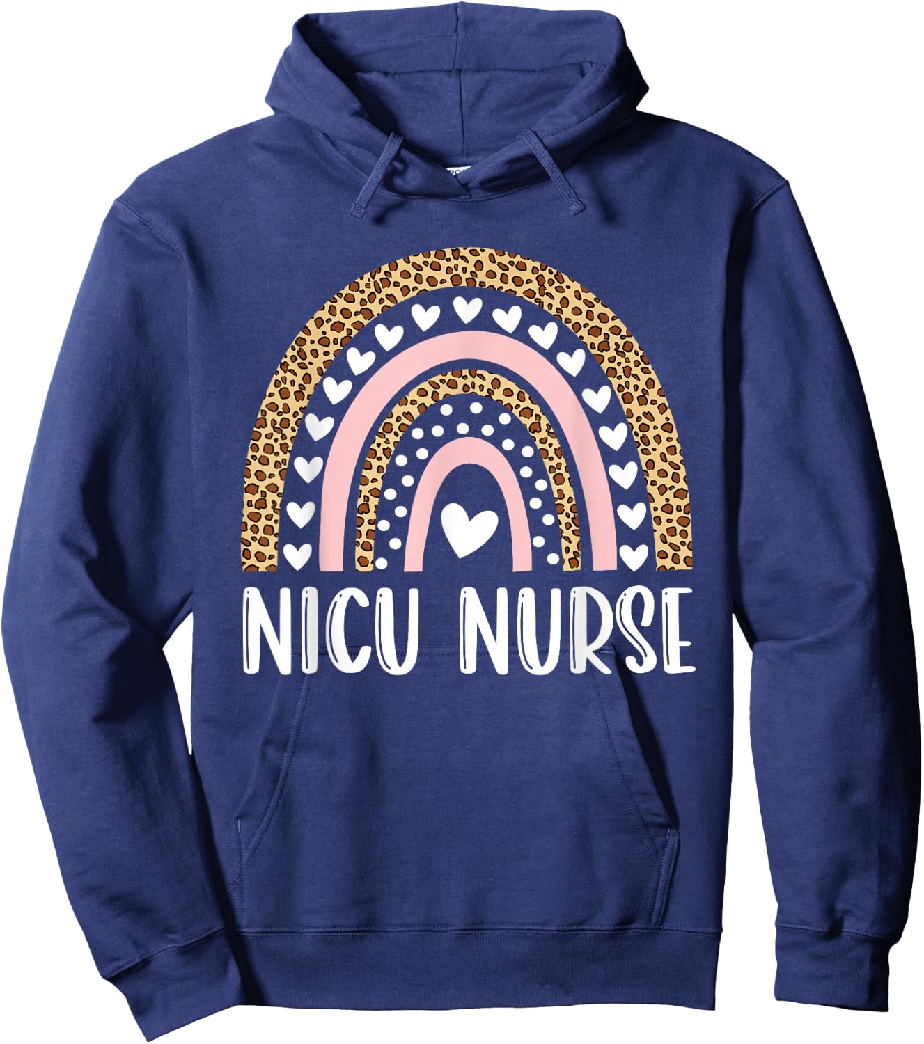 NICU Nurse ICU Neonatal Rainbow Leopard Team Tiny Humans Hoodie - Hoodie | Navy