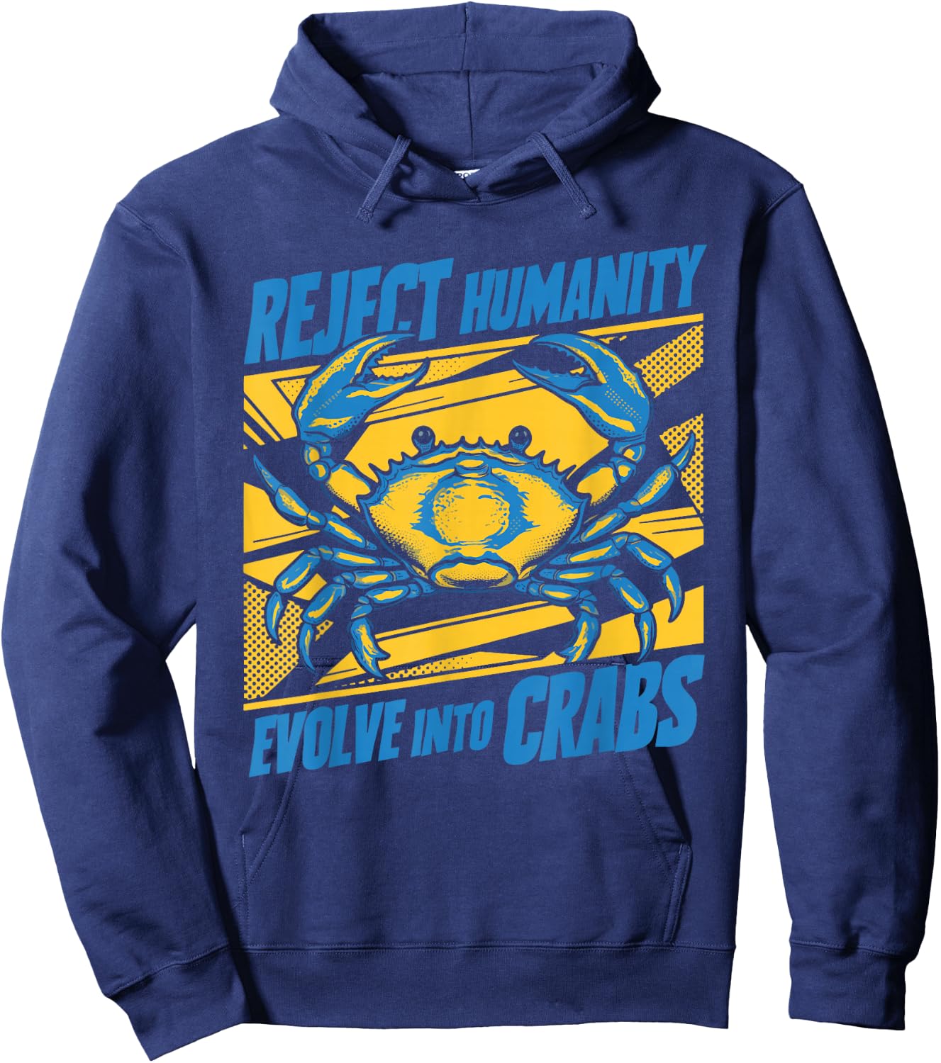 Crab Meme Funny Oddly Specific Meme Reject Humanity Evolve Into Crabs Black -Adults Small Classic Fit Short Sleeve Cotton Blend Hoodie - Hoodie | Navy