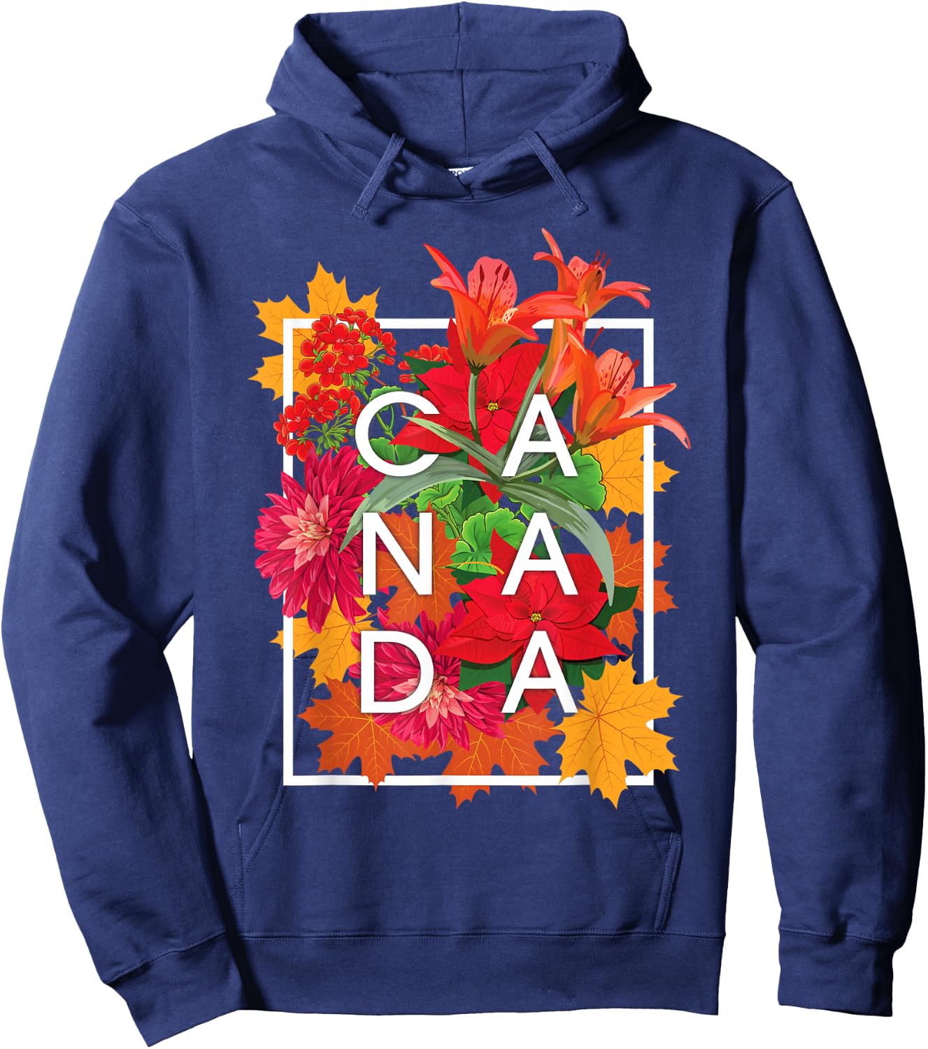 Flowers of Canada Word Art - Canadian Pride Hoodie - Hoodie | Navy