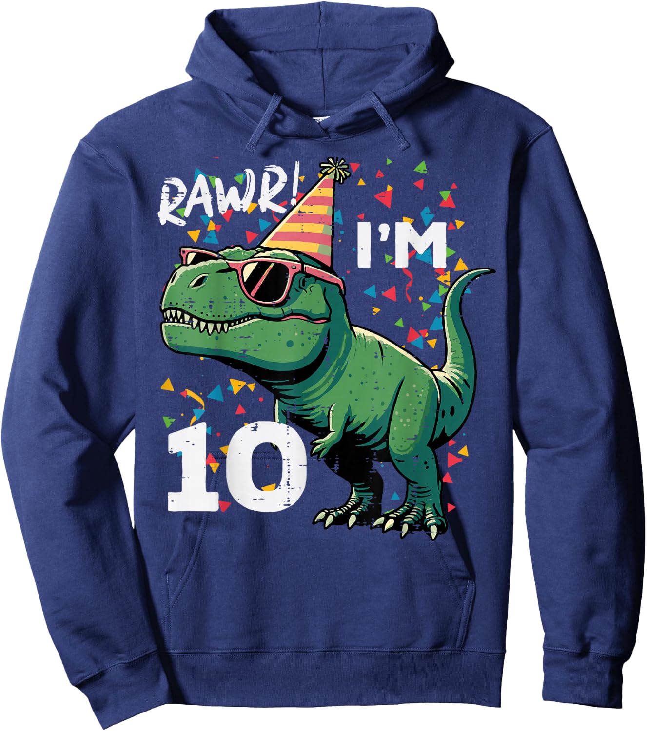 10th Birthday Trex Rawr Im 10 Years Old Bday Dino Boys Kids Hoodie - Hoodie | Navy