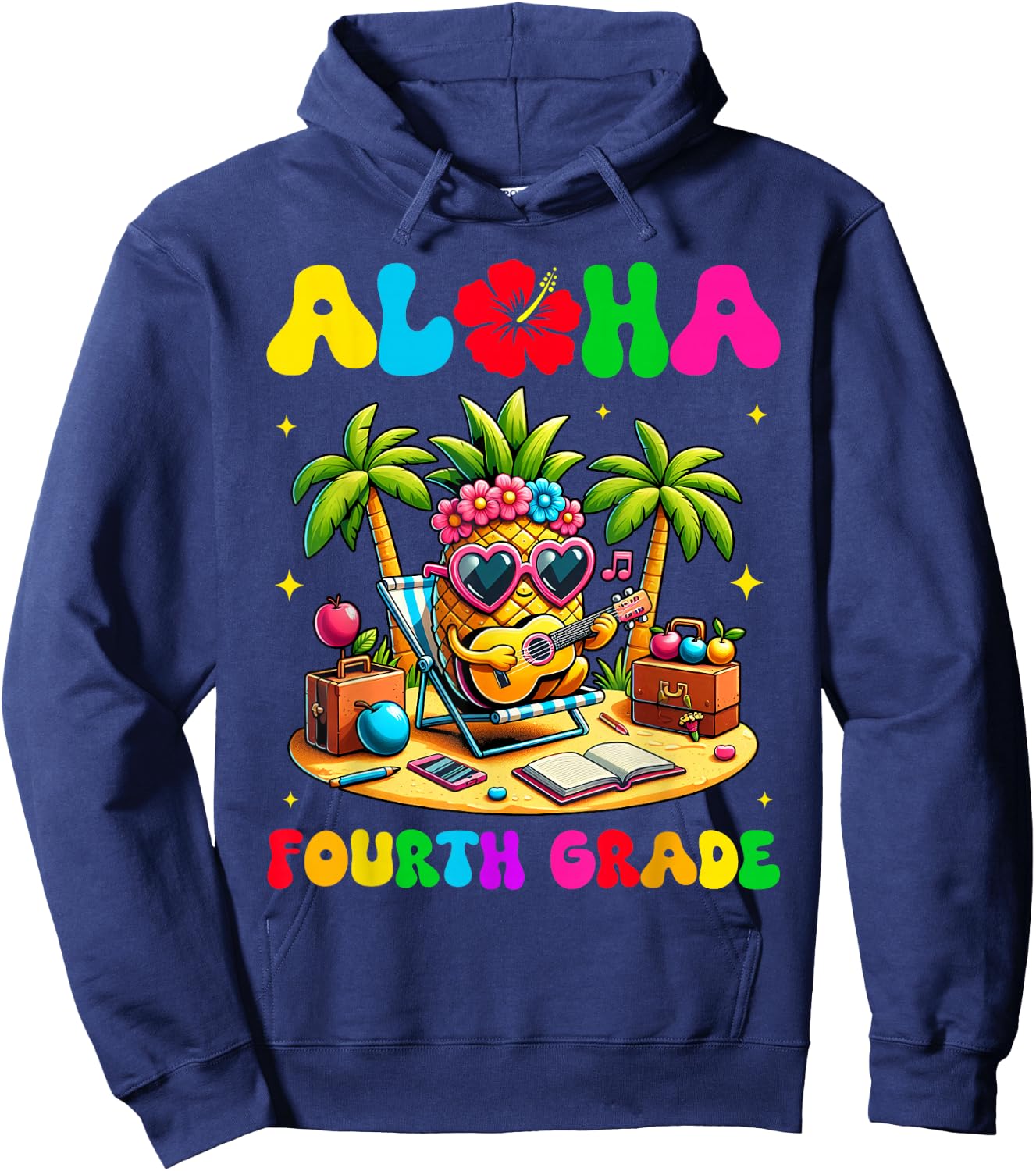 Aloha Fourth Grade Pineapple Hawaii Back to School Kids Girl Hoodie - Hoodie | Navy