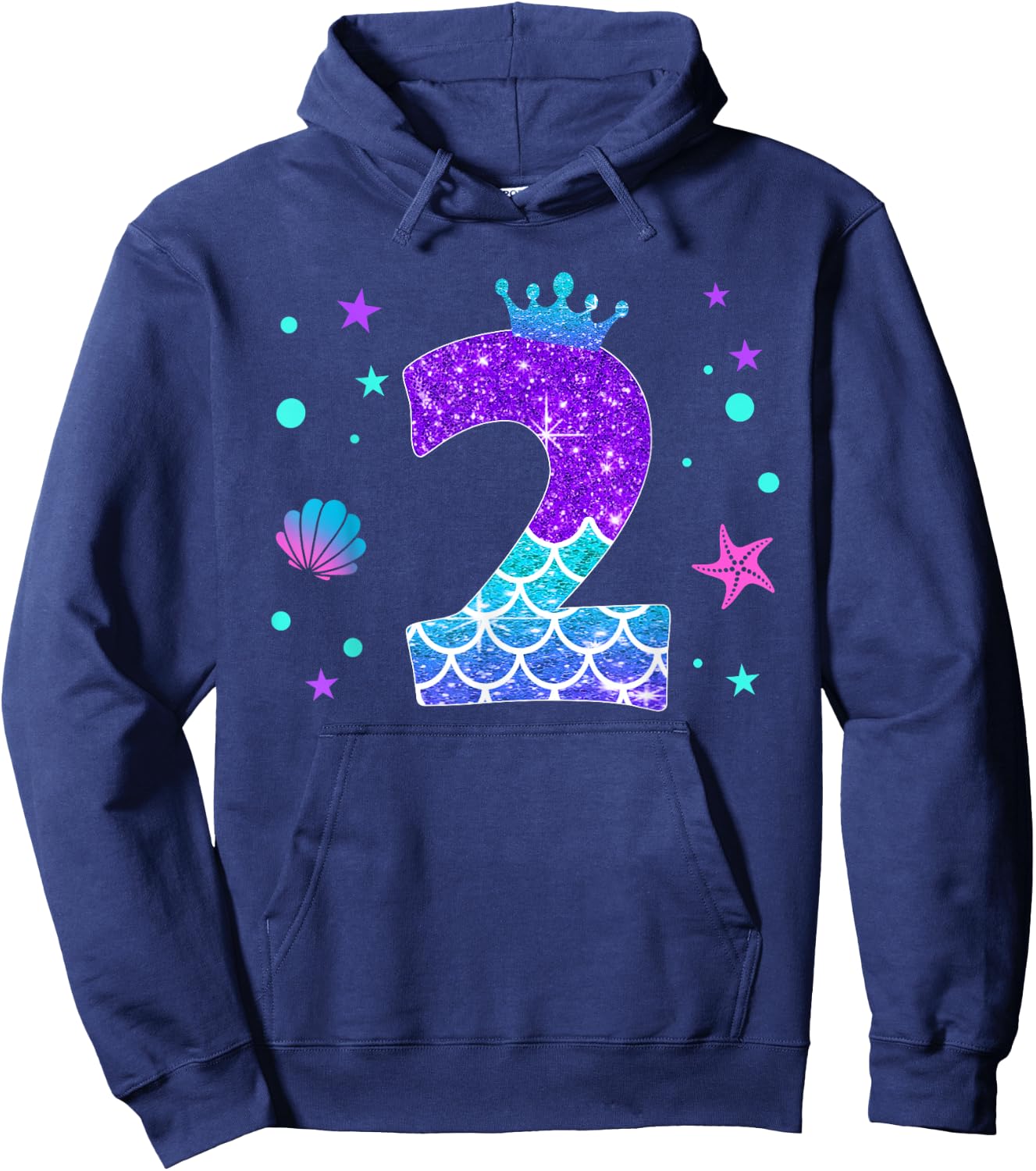 2nd Birthday Girl Mermaid For 2 Years Old Girls Hoodie - Hoodie | Navy