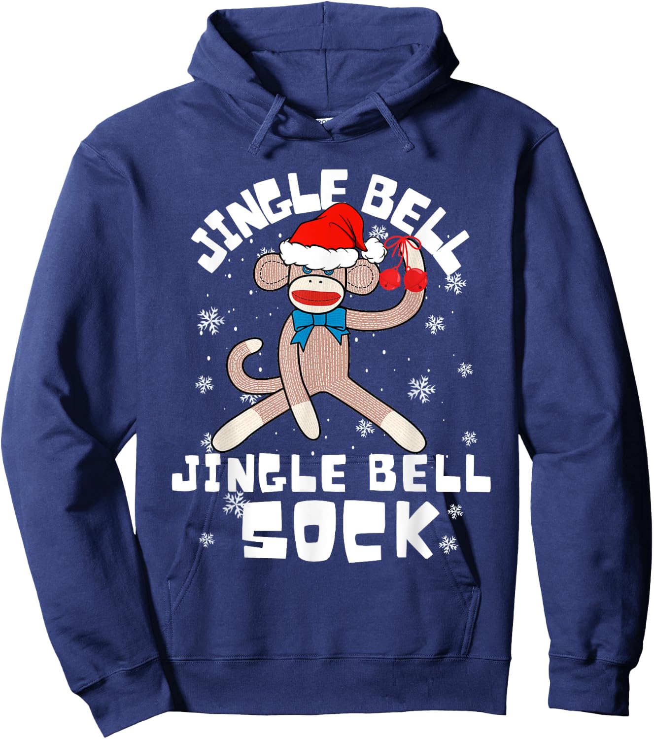 Jingle Bell Jingle Bell Sock Funny Sock Monkey Christmas Hoodie - Hoodie | Navy