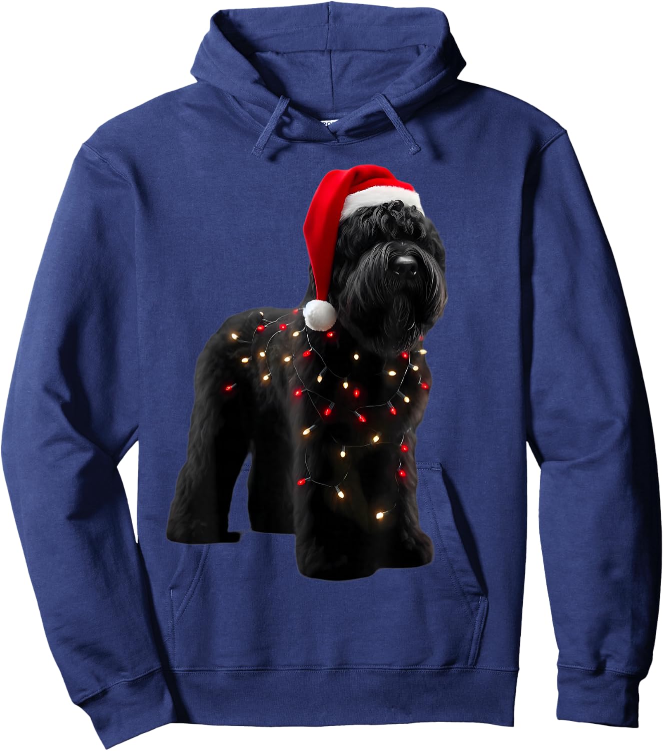Black Russian Terrier Santa Hat Christmas Lights Dog Owner Hoodie - Hoodie | Navy
