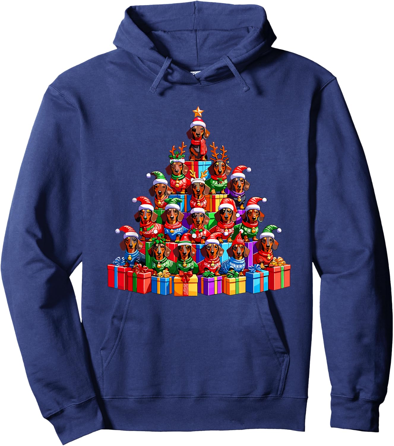 Christmas Tree Dachshund Dog Dachshunds Doxie Hoodie - Hoodie | Navy
