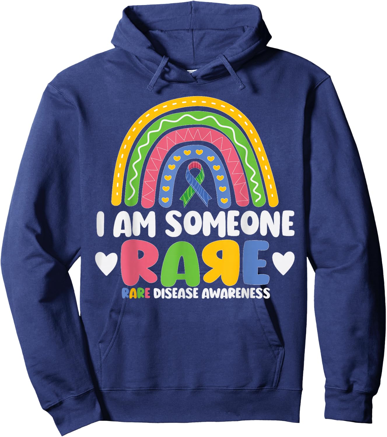 Rare Disease Day I Am Someone Rare Rainbow Zebra Ribbon Hoodie - Hoodie | Navy