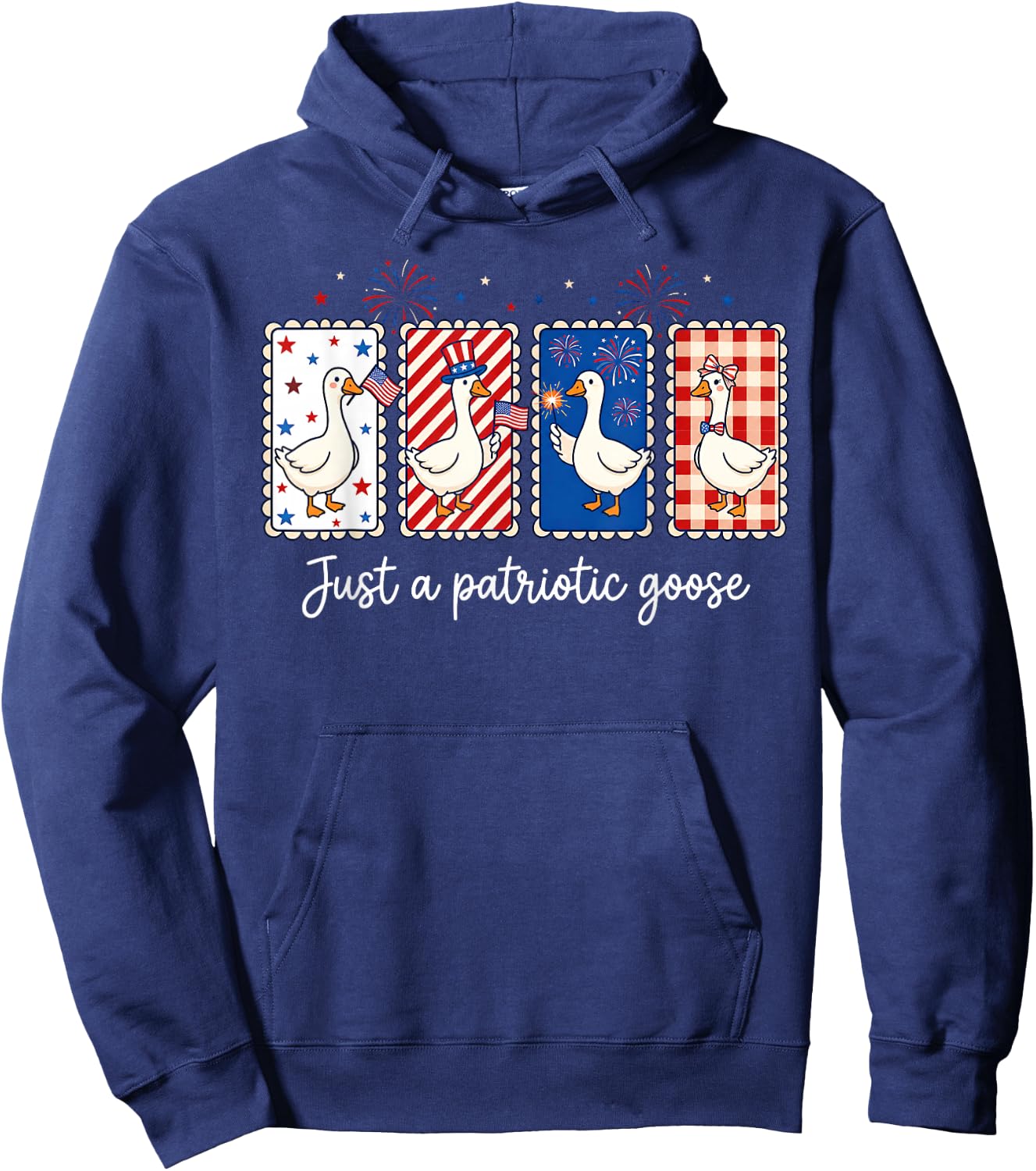 Just A Patriotic Goose Fireworks 4th of July American USA Hoodie - Hoodie | Navy