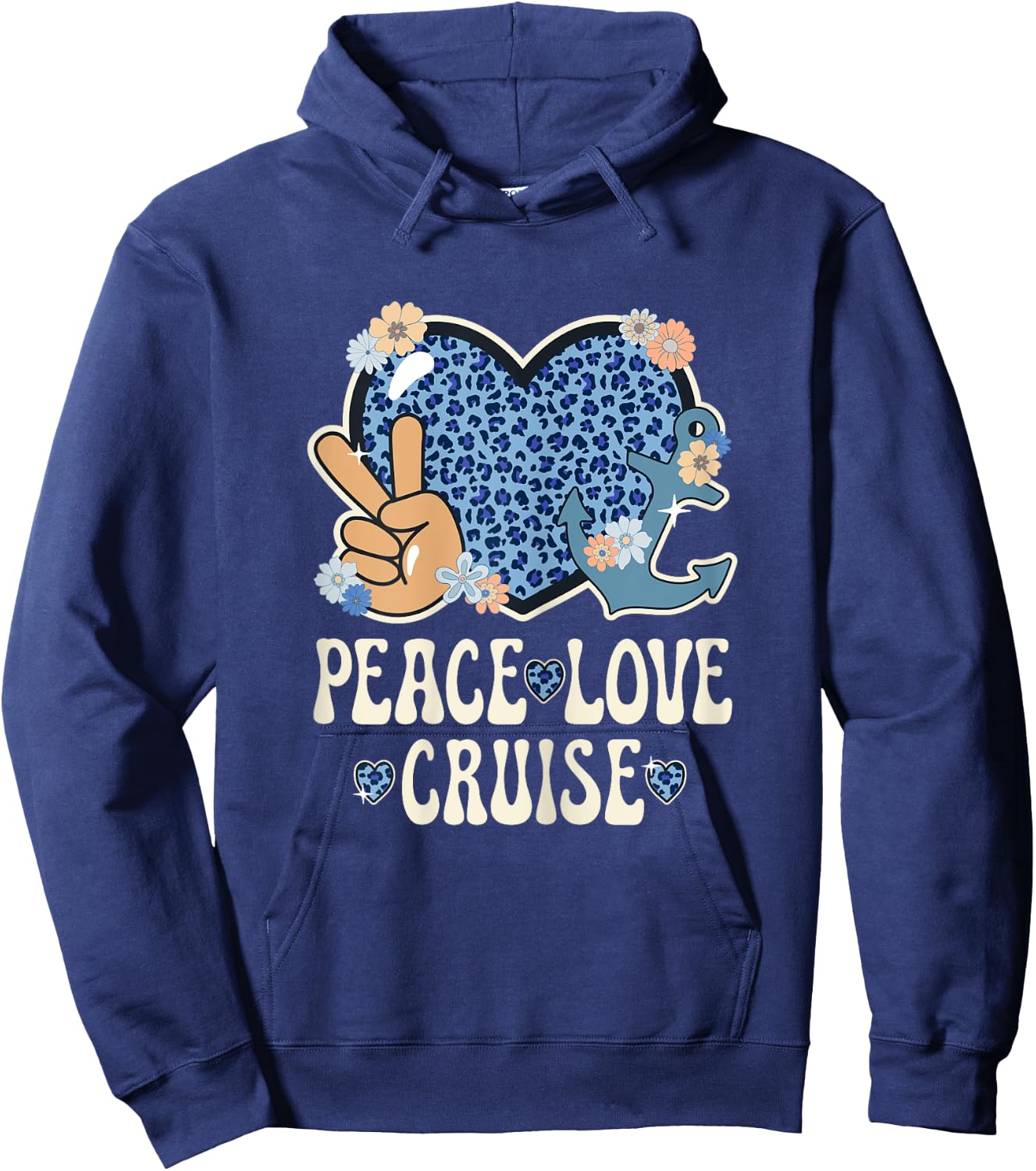 Peace Love Cruise Ship Lover Leopard Print Women Cute Cruise Hoodie - Hoodie | Navy