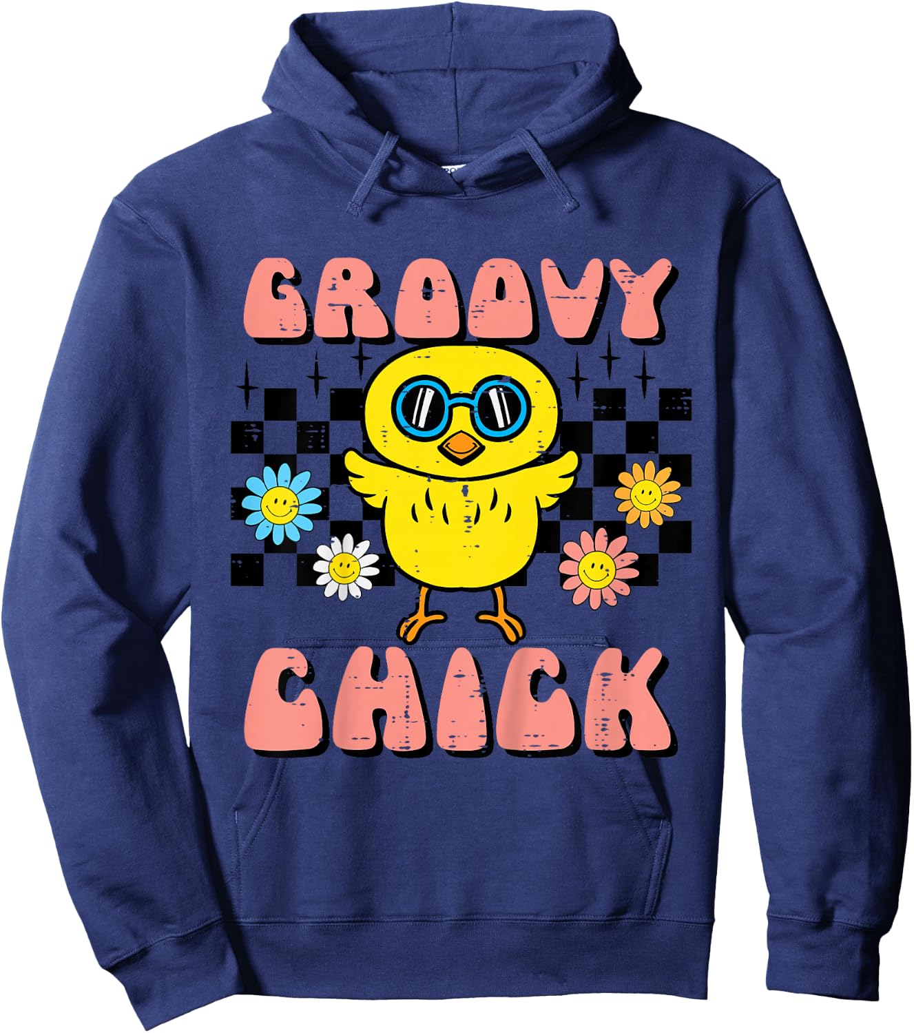 Kids Easter Groovy Chick Retro Girls Kids Toddler Youth Women Hoodie - Hoodie | Navy