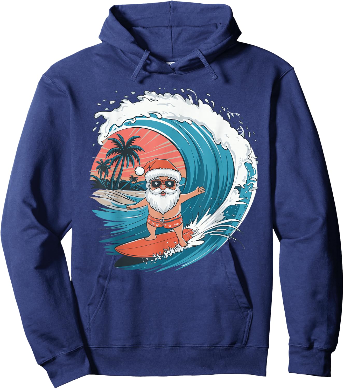 Santa Surfing Surfboard Hoodie - Hoodie | Navy