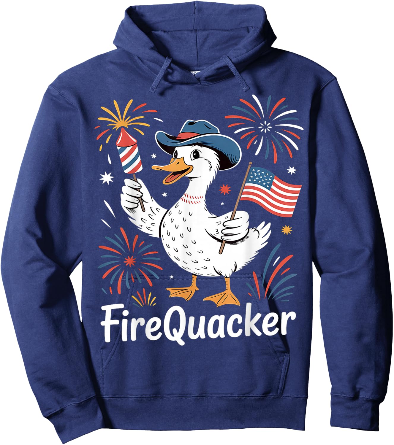 Firequacker 4th of July Rubber Duck USA Flag Hoodie - Hoodie | Navy