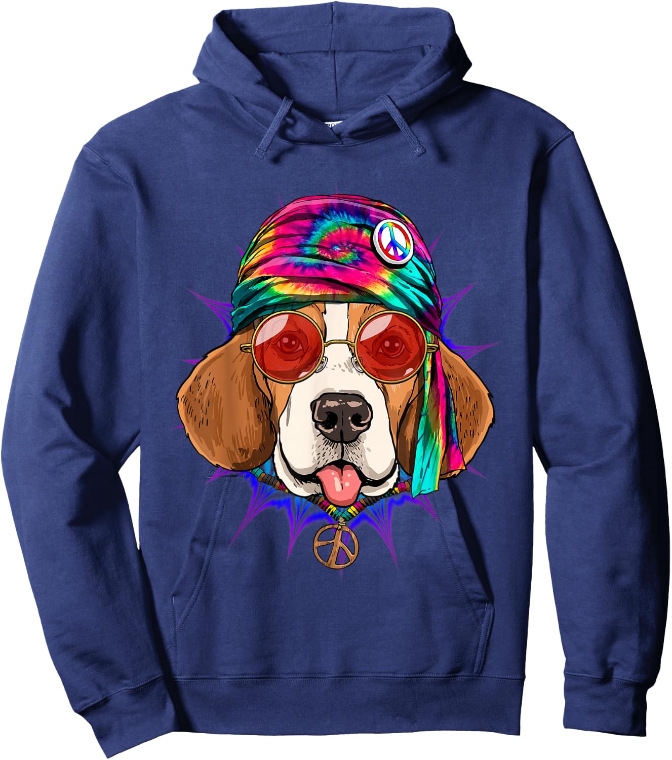 Tie Dye Hippie Beagle Hippiness Peace Love Dog Hoodie - Hoodie | Navy