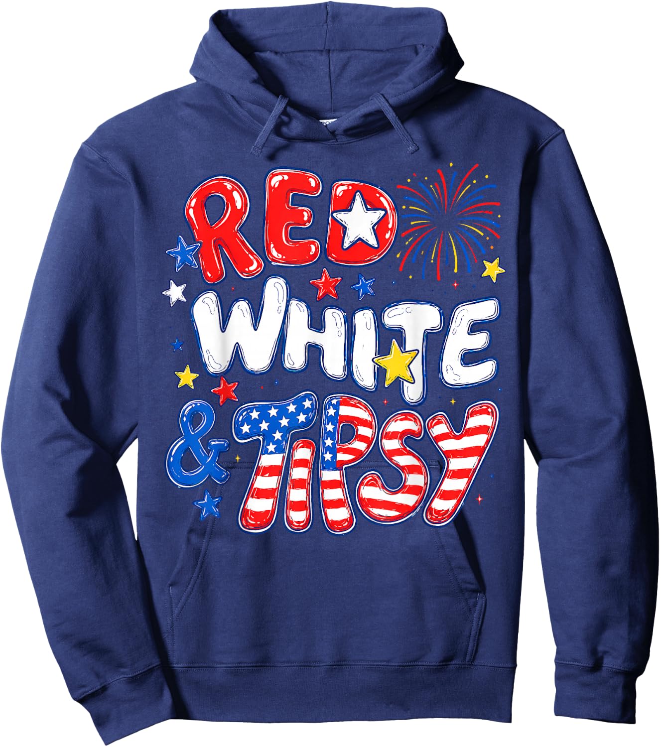Red White and Tipsy Funny 4th of July Patriotic Couple Hoodie - Hoodie | Navy
