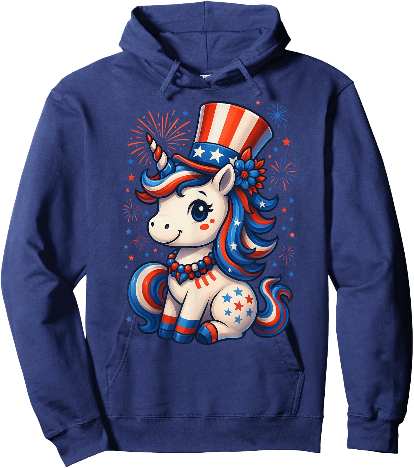 4th Of July Unicorn Patriotic Americorn Girls Toddler Kids Hoodie - Hoodie | Navy