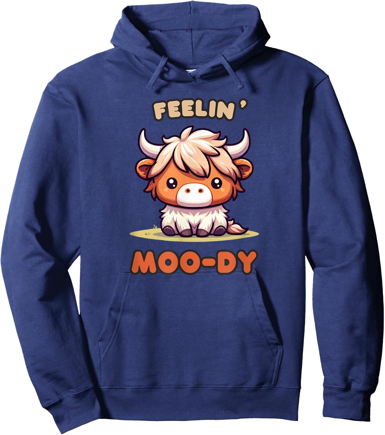 FEELIN' MOO-DY Micro Mini Highland Cow Cute Calf Funny Moo Hoodie - Hoodie | Navy