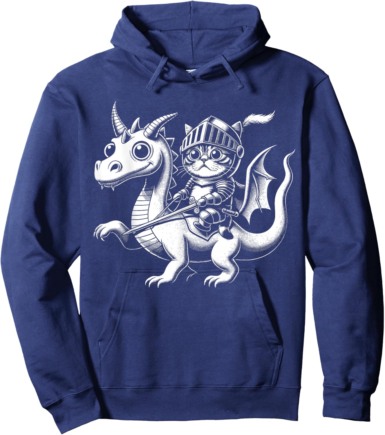 Cute Kawaii Cat Knight Riding A Dragon Hoodie - Hoodie | Navy