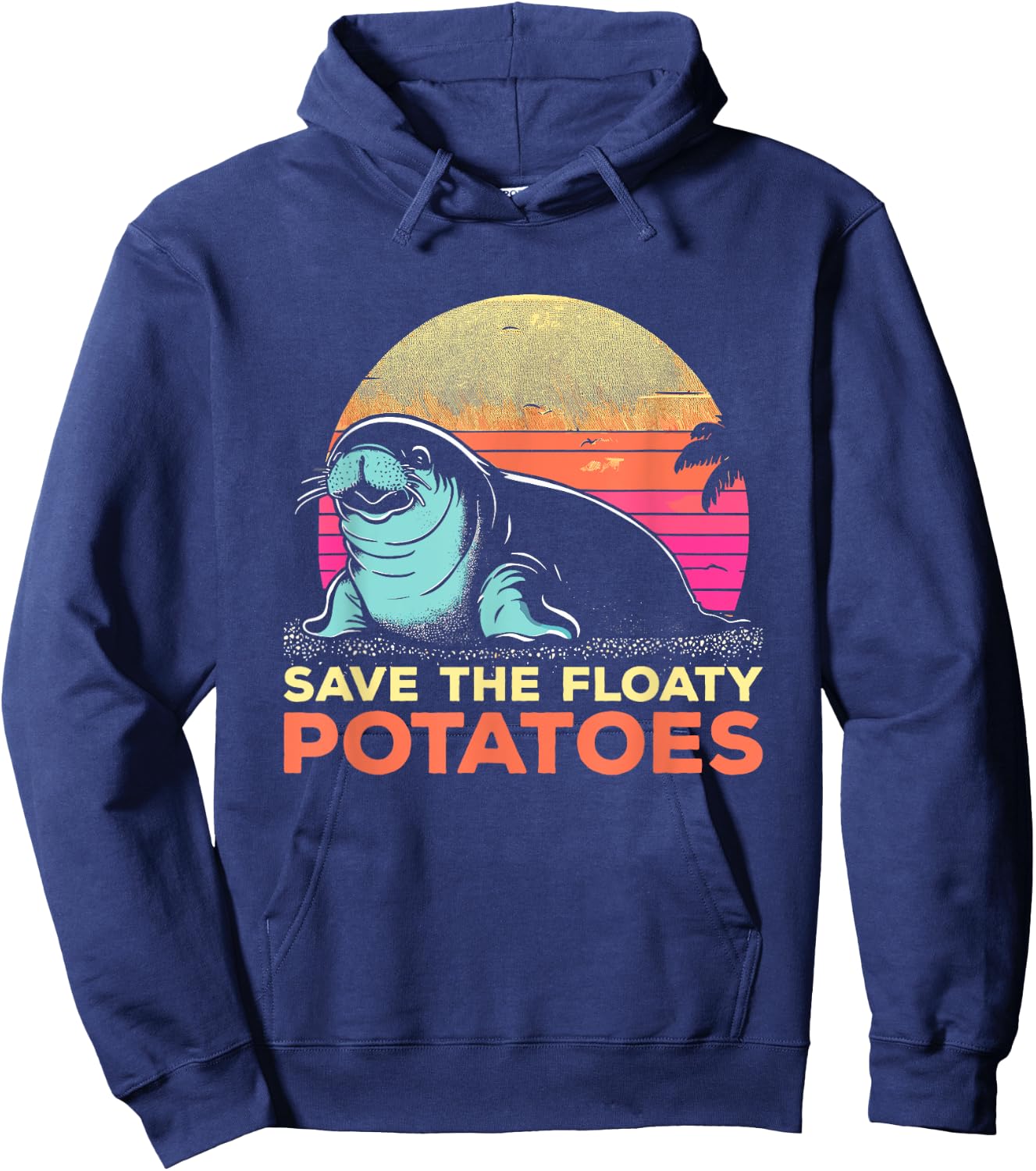 Save The Floaty Potatoes - Funny Vintage Manatee Sea-Cow Hoodie - Hoodie | Navy