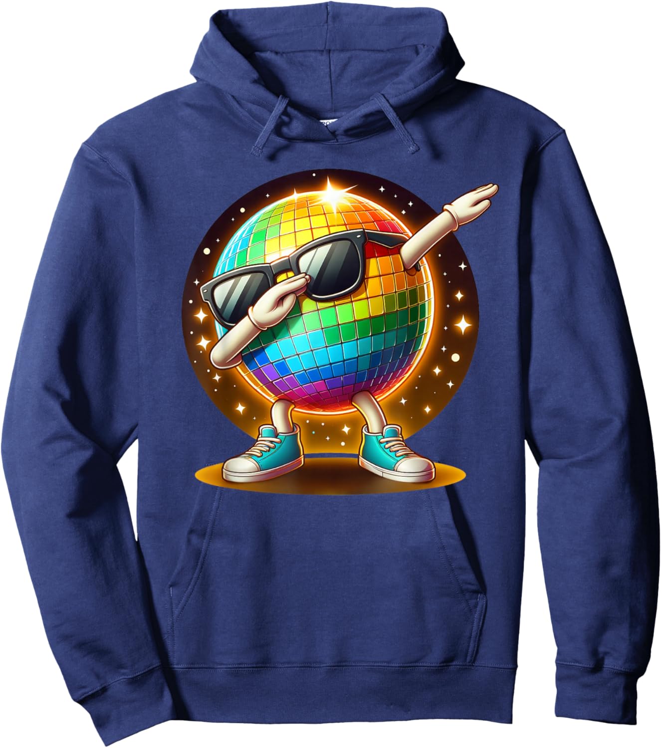 70s Disco Ball Dabbing Sunglasses Nightclub Dance LED Party , Black, S Hoodie - Hoodie | Navy
