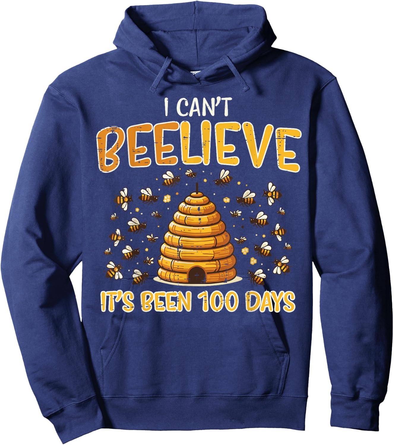 100th Day School Bee Cant Beelieve 100 Days Men Women Kids Hoodie - Hoodie | Navy