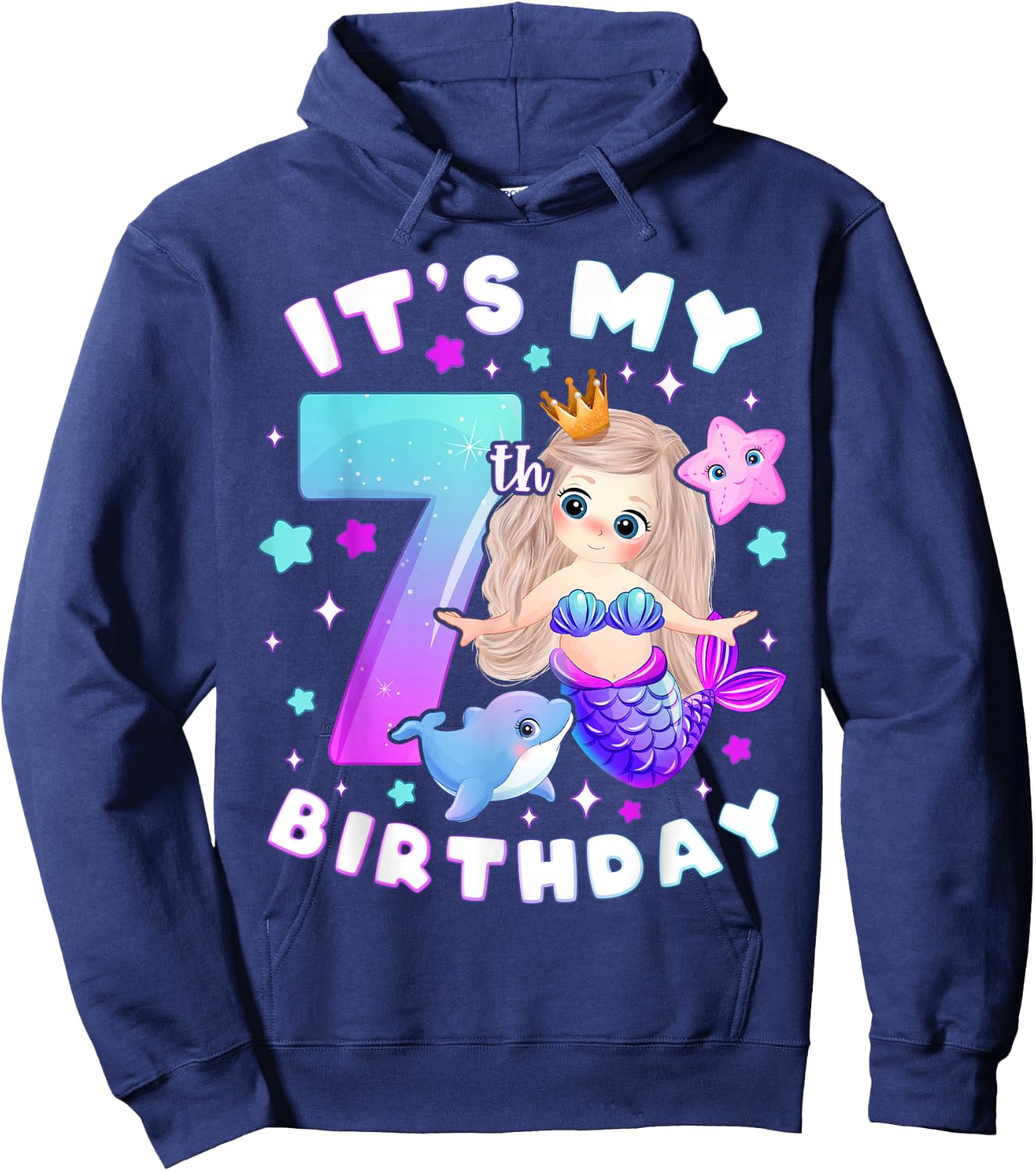 7th Birthday Girl 7 Years Mermaid Number 7 Hoodie - Hoodie | Navy