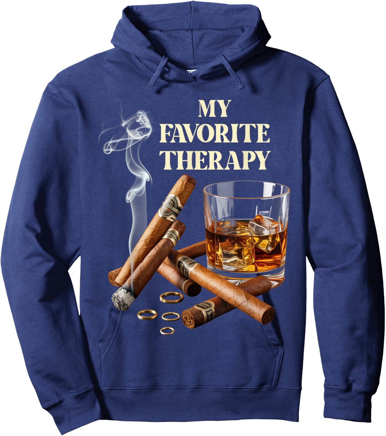 My Favorite Therapy Funny Cigar and Whiskey Lovers Hoodie - Hoodie | Navy