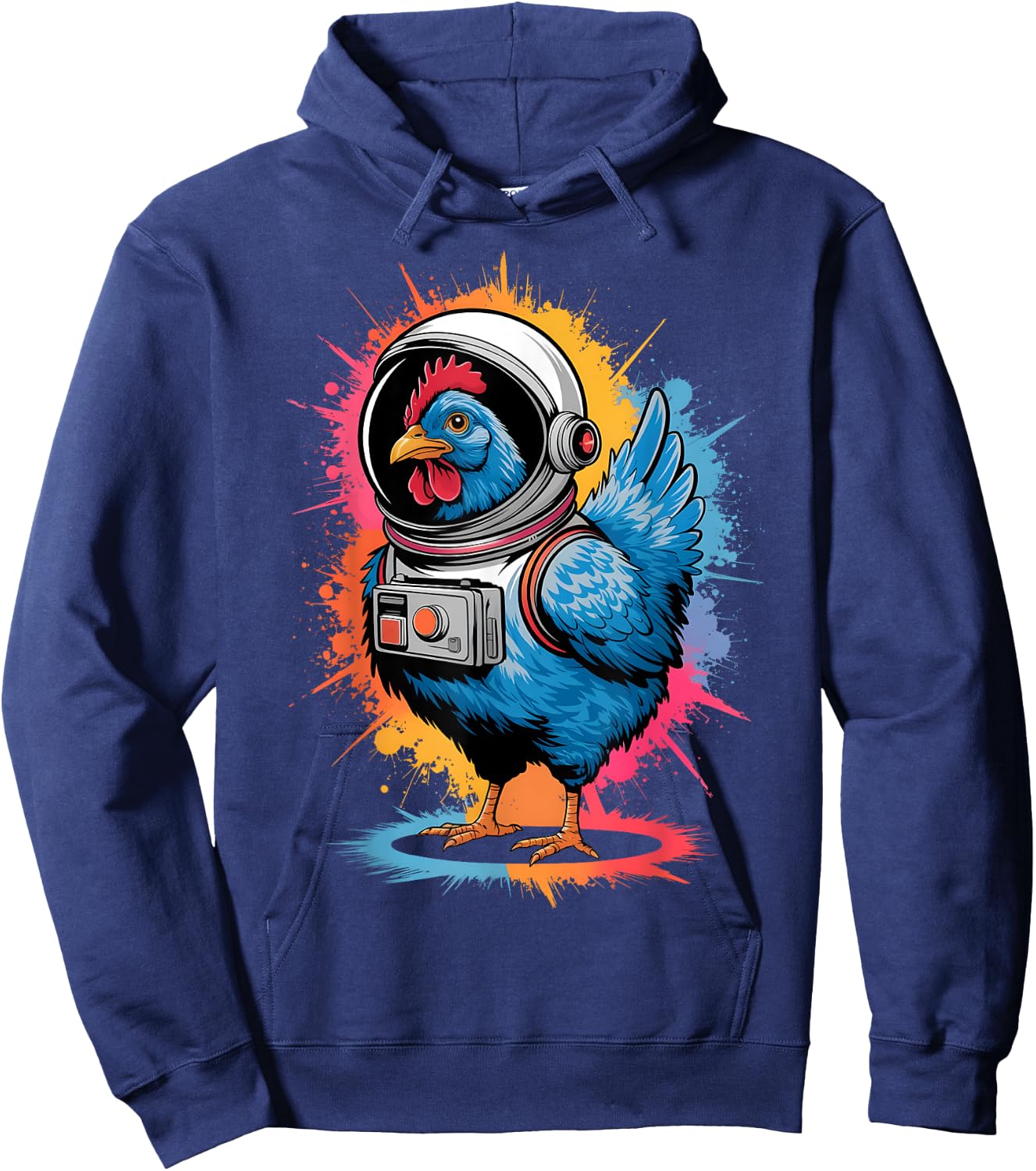 Funny Chicken Graphic Astronaut Chicken -Adults, -Kids Chicken Lover Black Small Classic Fit Imported Cotton, Polyester Short Sleeve Hoodie - Hoodie | Navy