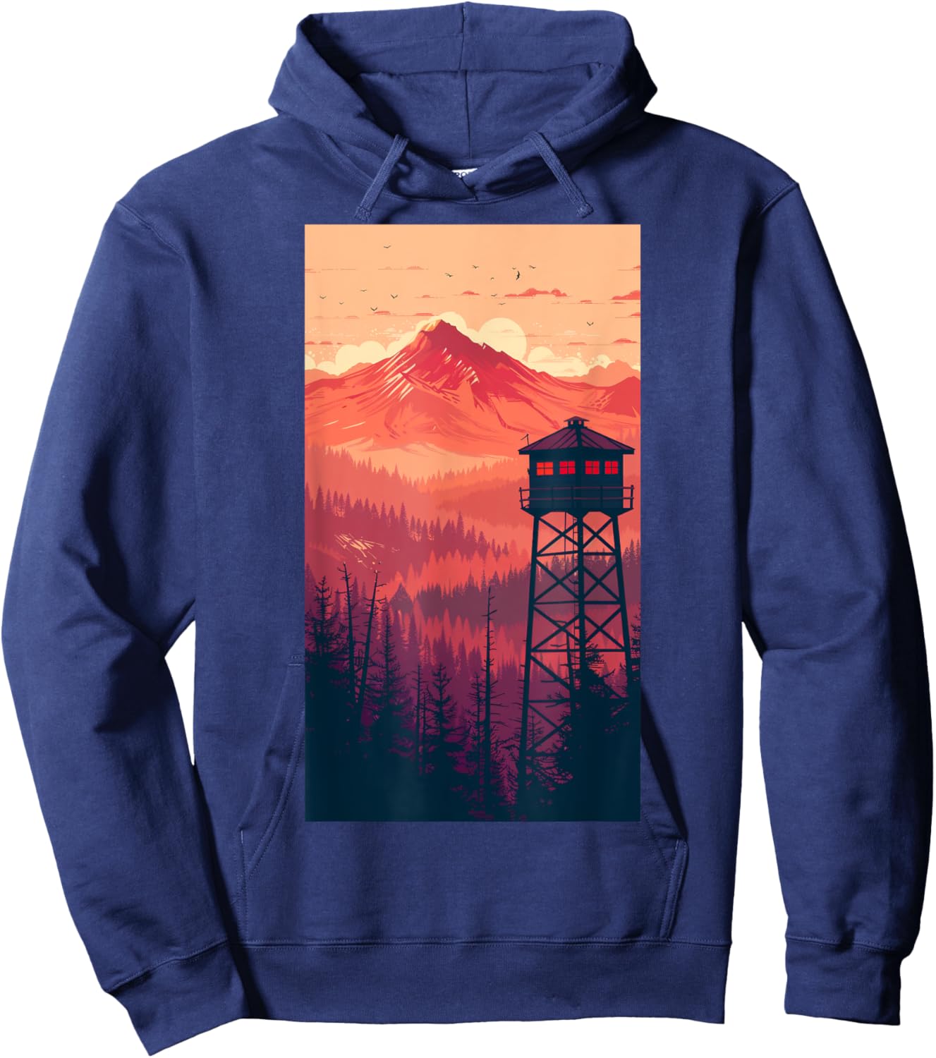 Fire Tower Landscape Mountain watch Hoodie - Hoodie | Navy