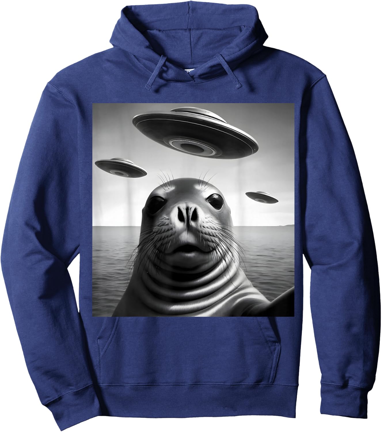 Funny Alien UFO Design Cute Seal Alien Encounter Hoodie - Hoodie | Navy