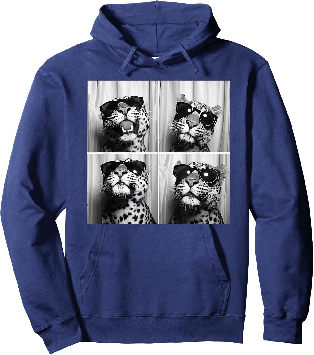 Leopard Face Wearing Sunglasses Funny Animal Leopard Graphic Hoodie - Hoodie | Navy