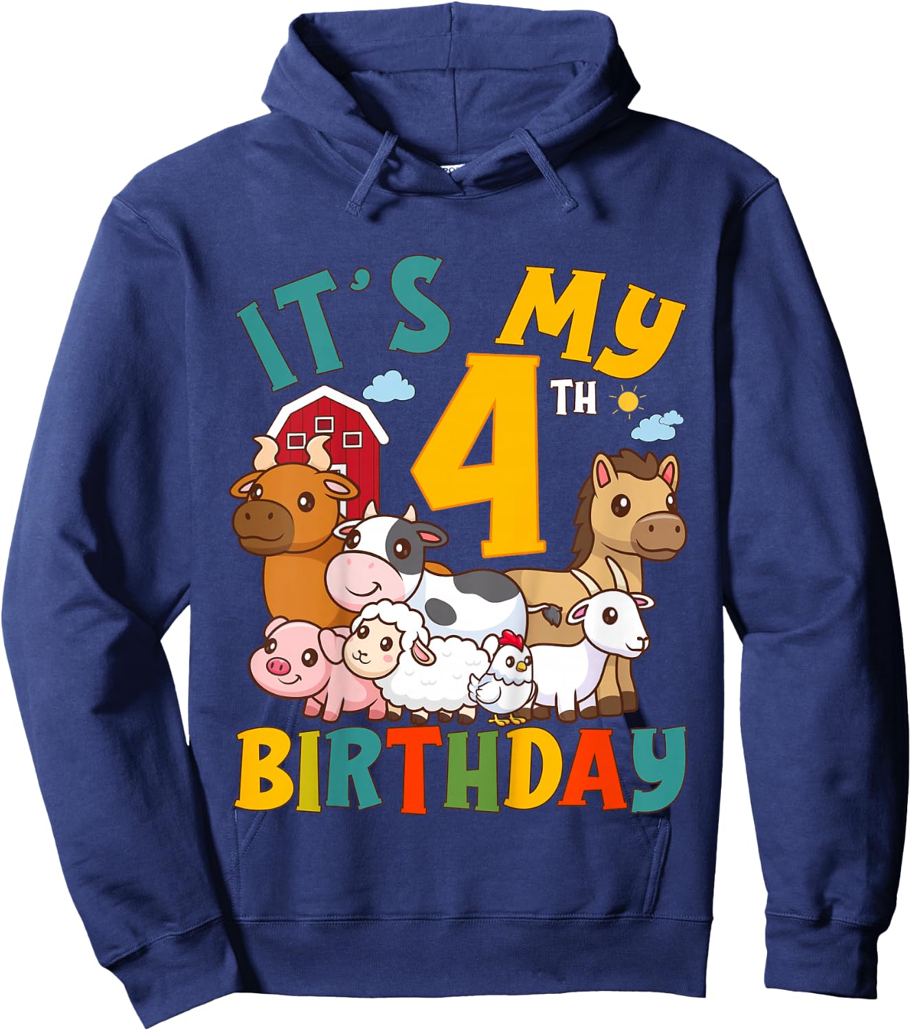 It's My 4th Birthday 4 Years Old Farm Animals Theme Kids Hoodie - Hoodie | Navy