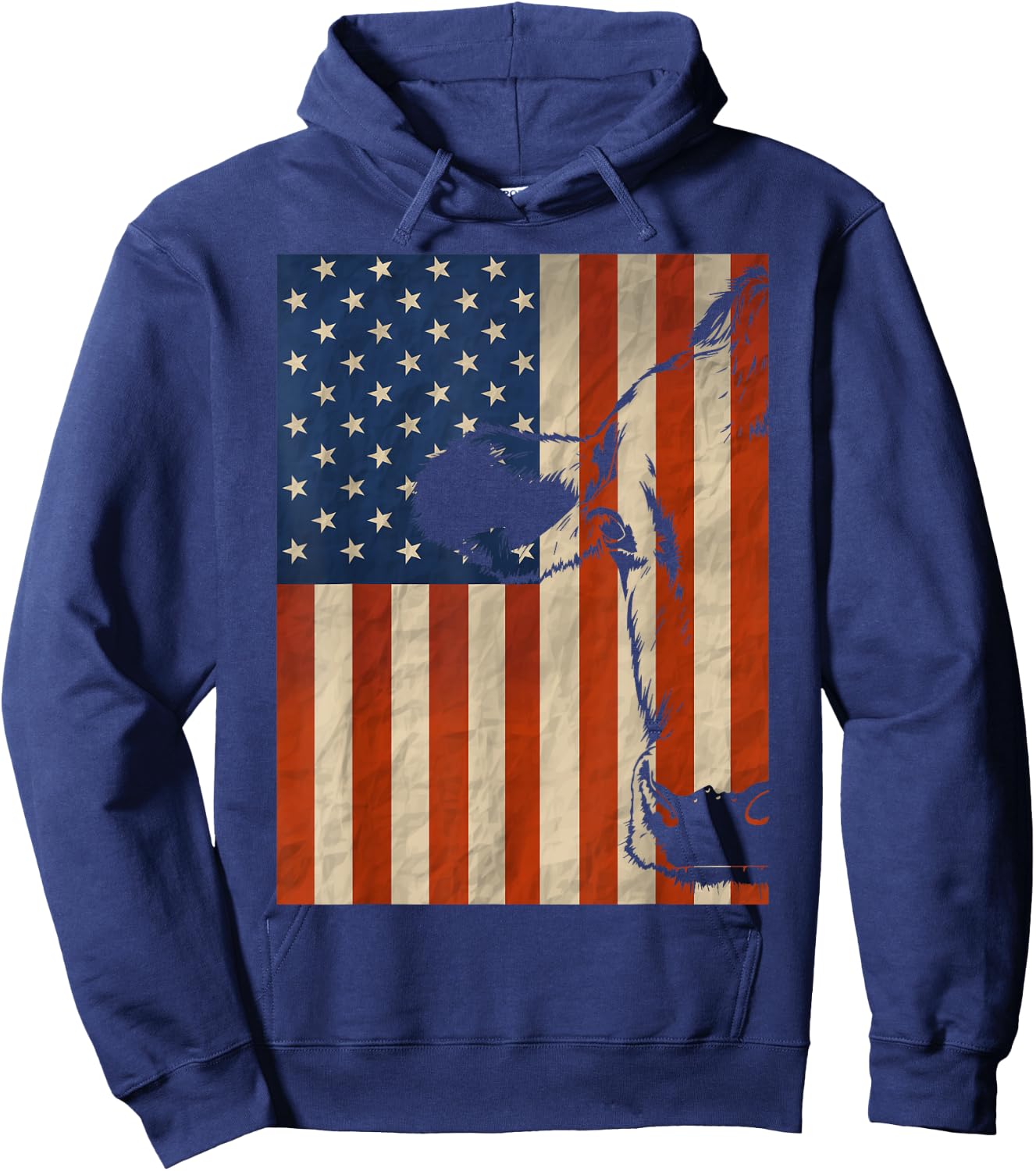 Cow American Flag Cattle Animal Lover Patriotic 4th of July Hoodie - Hoodie | Navy