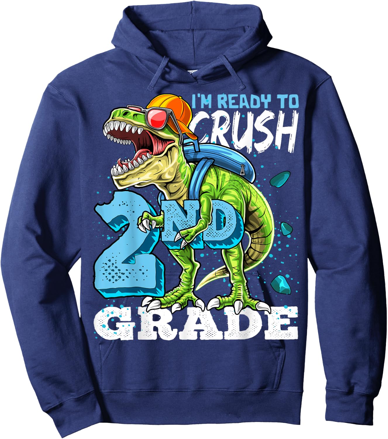 Ready To Crush 2nd Grade T Rex Dinosaur Back to School Boys Hoodie - Hoodie | Navy