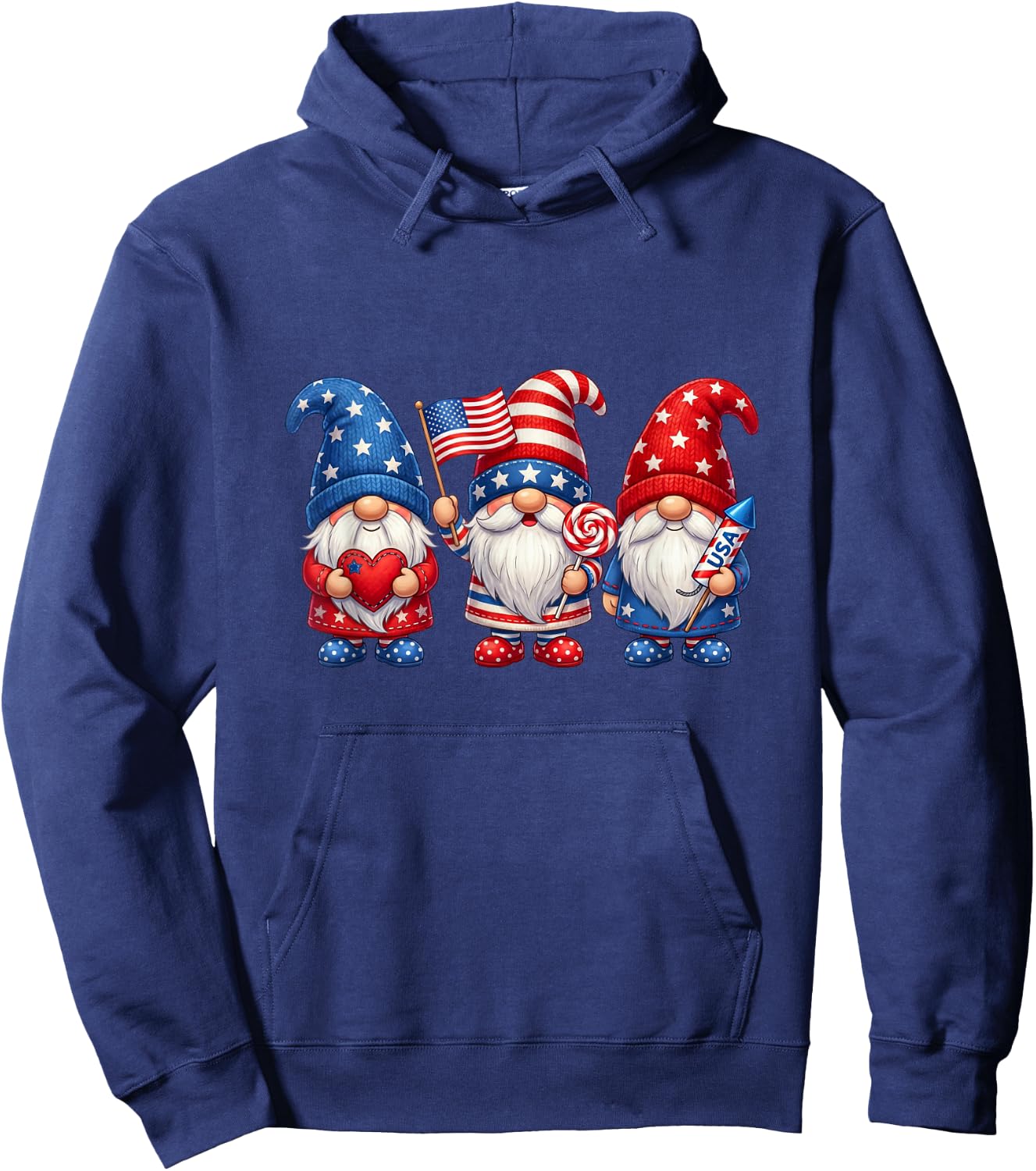 Patriotic Gnomes 4th of July Funny Gnome USA American Flag Hoodie - Hoodie | Navy