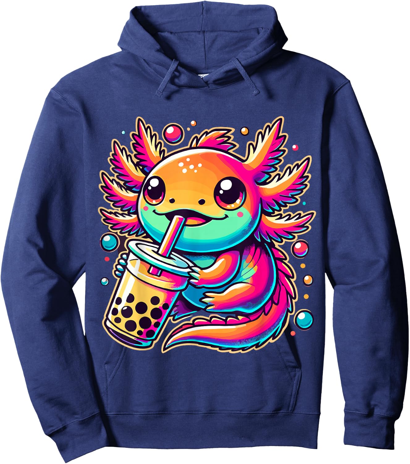 Axolotl drinking Boba Tea Bubble Tea Kawaii Hoodie - Hoodie | Navy