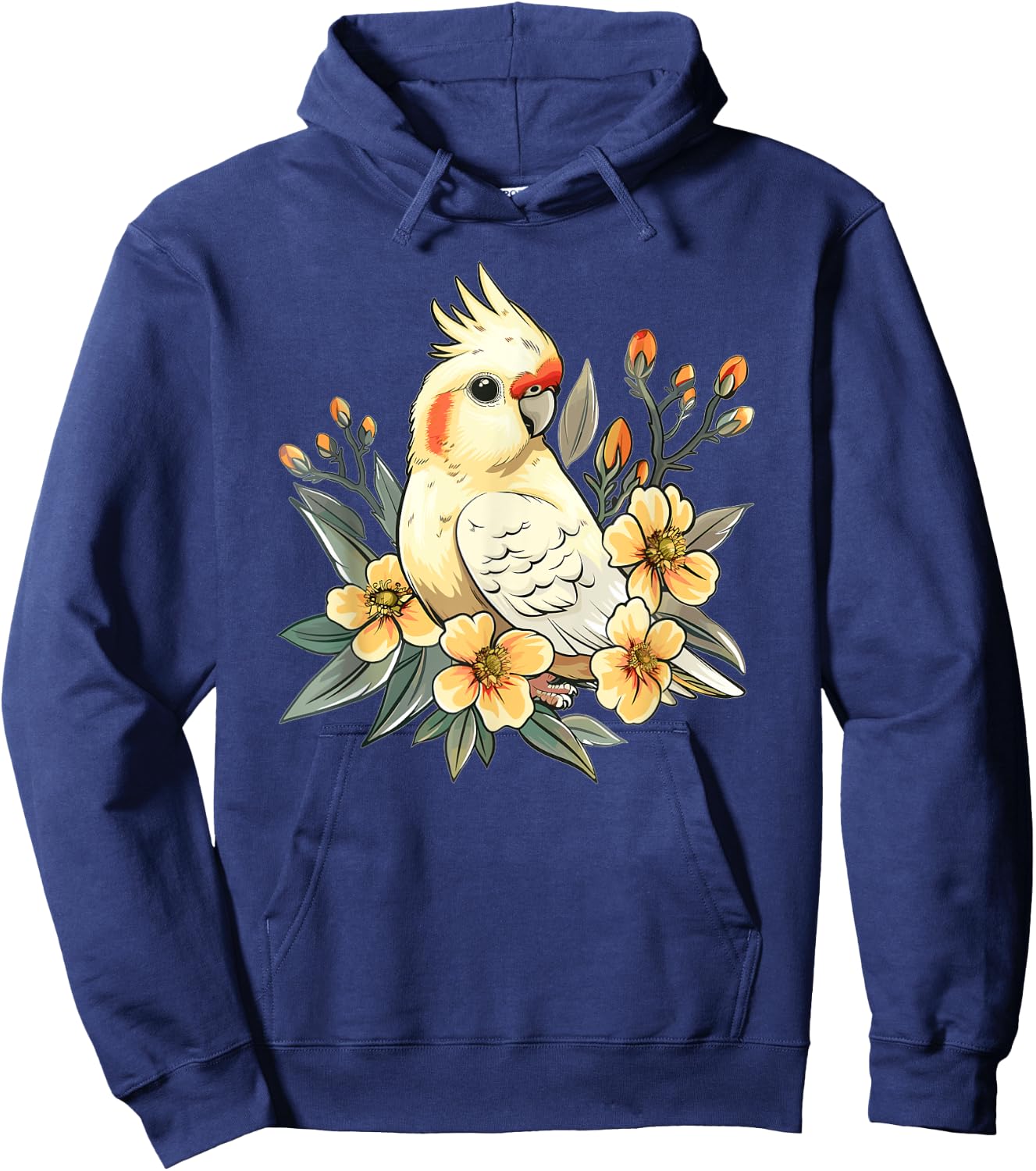 Cute Cockatiel With Flowers I Kids Cockatiel Hoodie - Hoodie | Navy