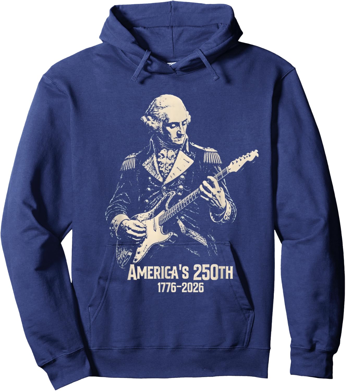 Vintage George Washington Playing Guitar 250 Years America Hoodie - Hoodie | Navy