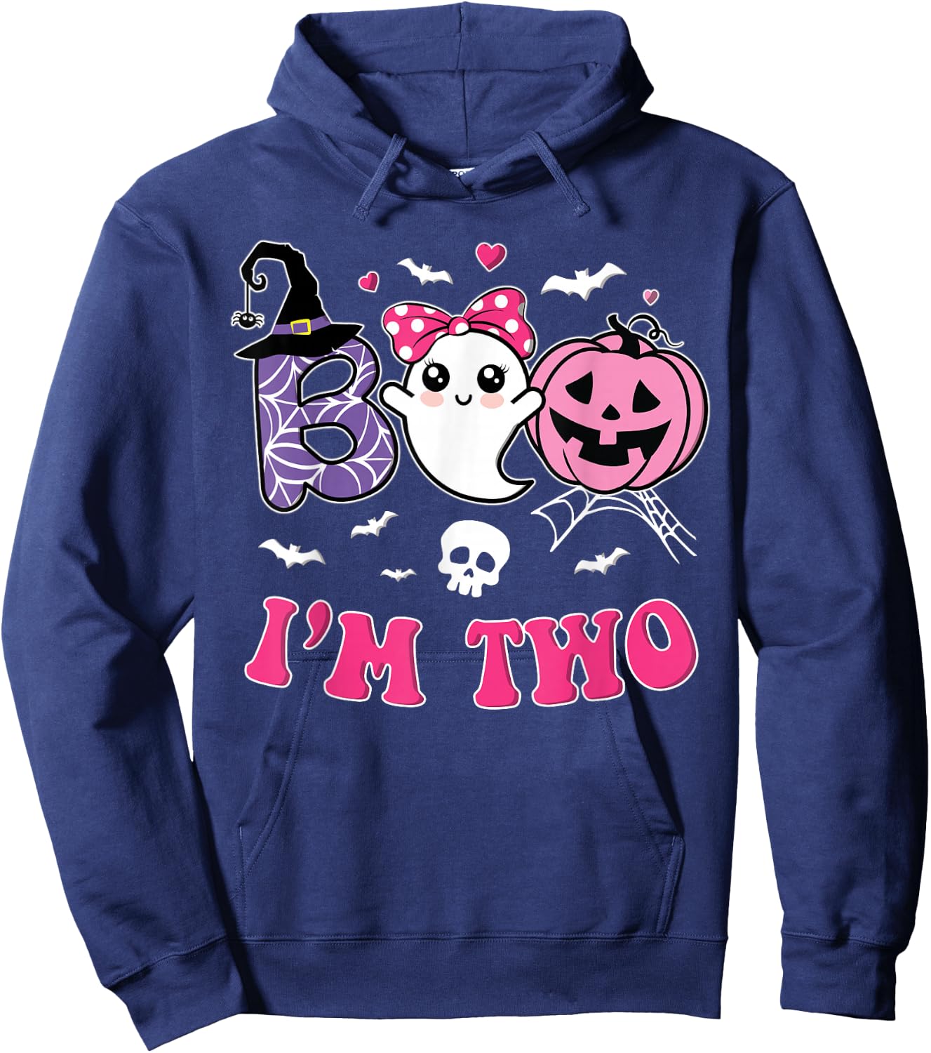 Groovy Halloween Ghost Boo I'm Two Year 2nd Birthday Girl Hoodie - Hoodie | Navy