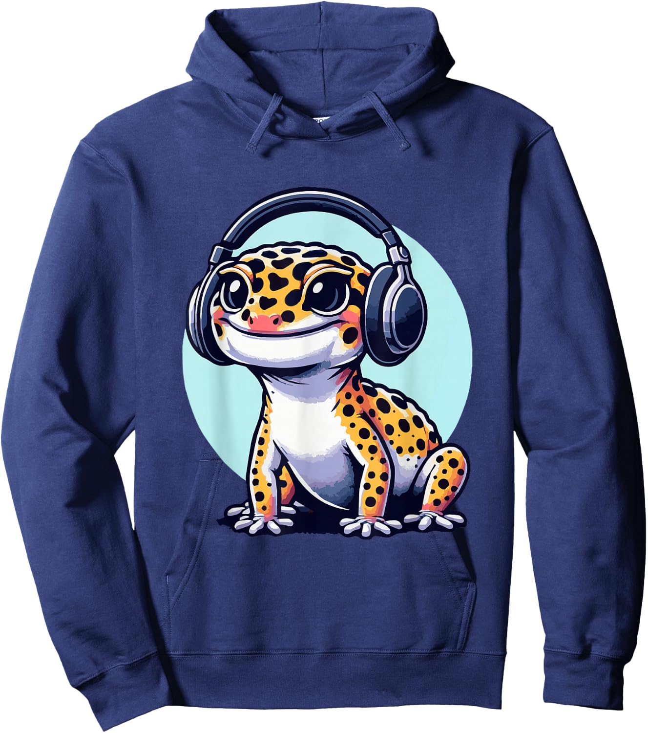 Gecko With Headset Music Musician Herpetology Leopard Gecko Hoodie - Hoodie | Navy