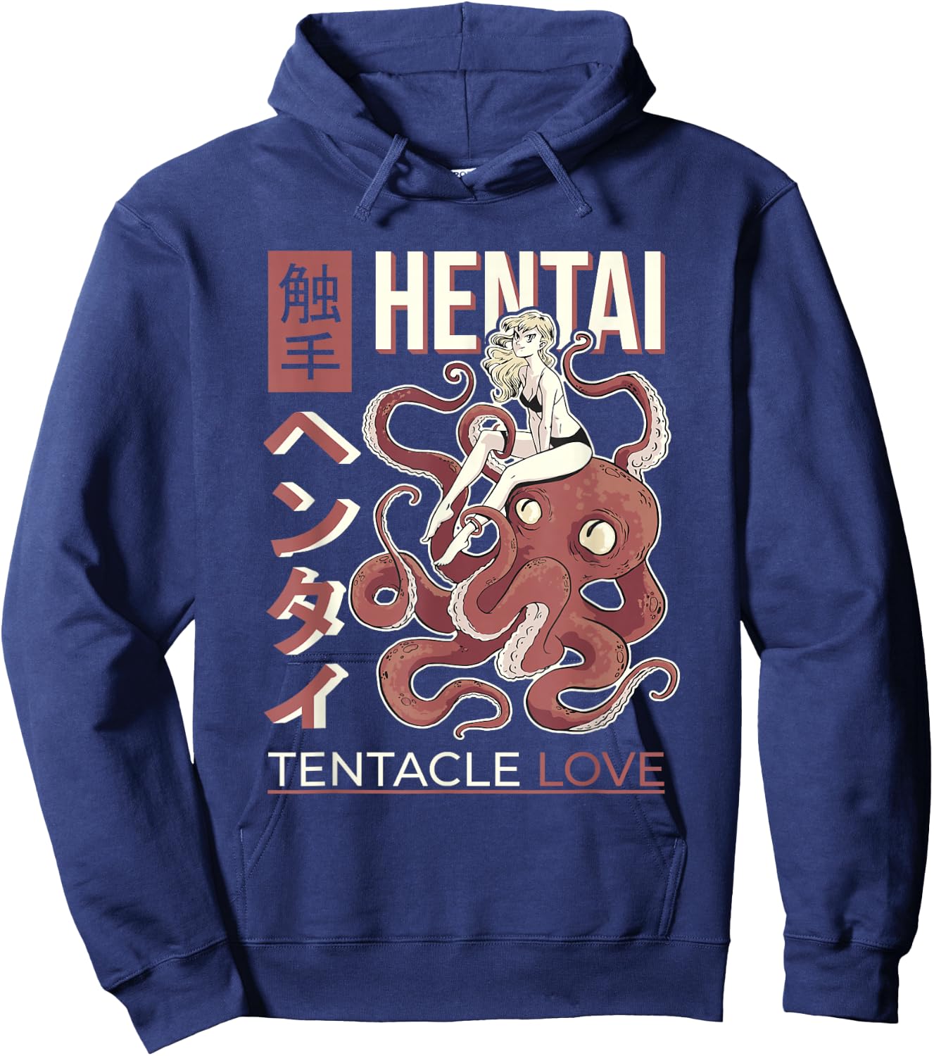Anime Tentacle Design, Japan Anime Girl And Octopus Hoodie - Hoodie | Navy
