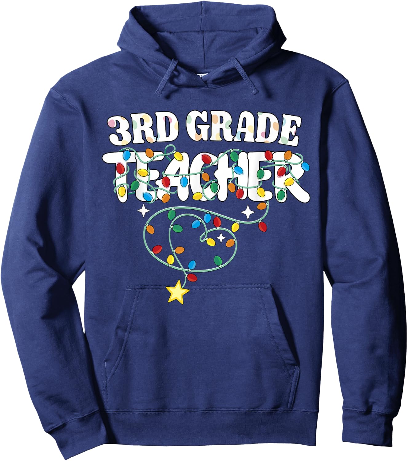3rd Grade Teacher Christmas Lights Third Grade Teacher Squad Hoodie - Hoodie | Navy
