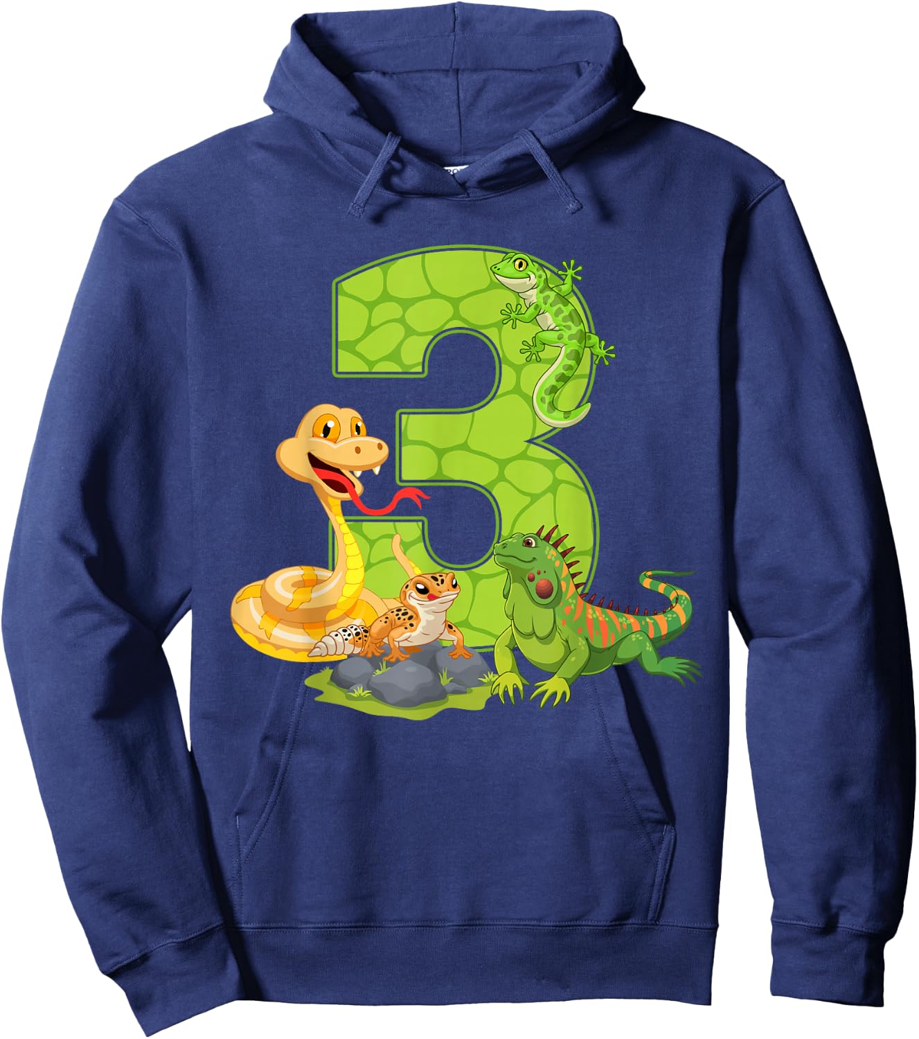 3rd Birthday Snake Lizard Reptile 3 Year Old Birthday Party Hoodie - Hoodie | Navy