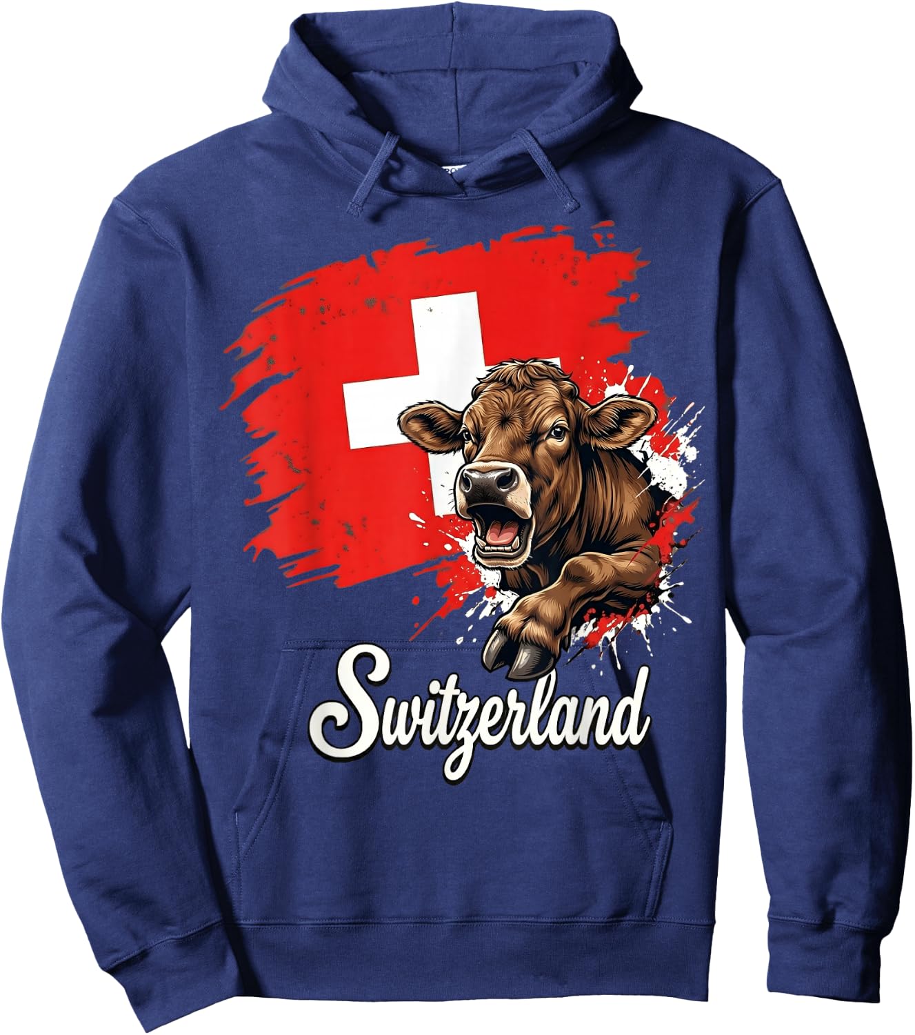 Swiss Cow Flag Switzerland Patriotic Design Hoodie - Hoodie | Navy