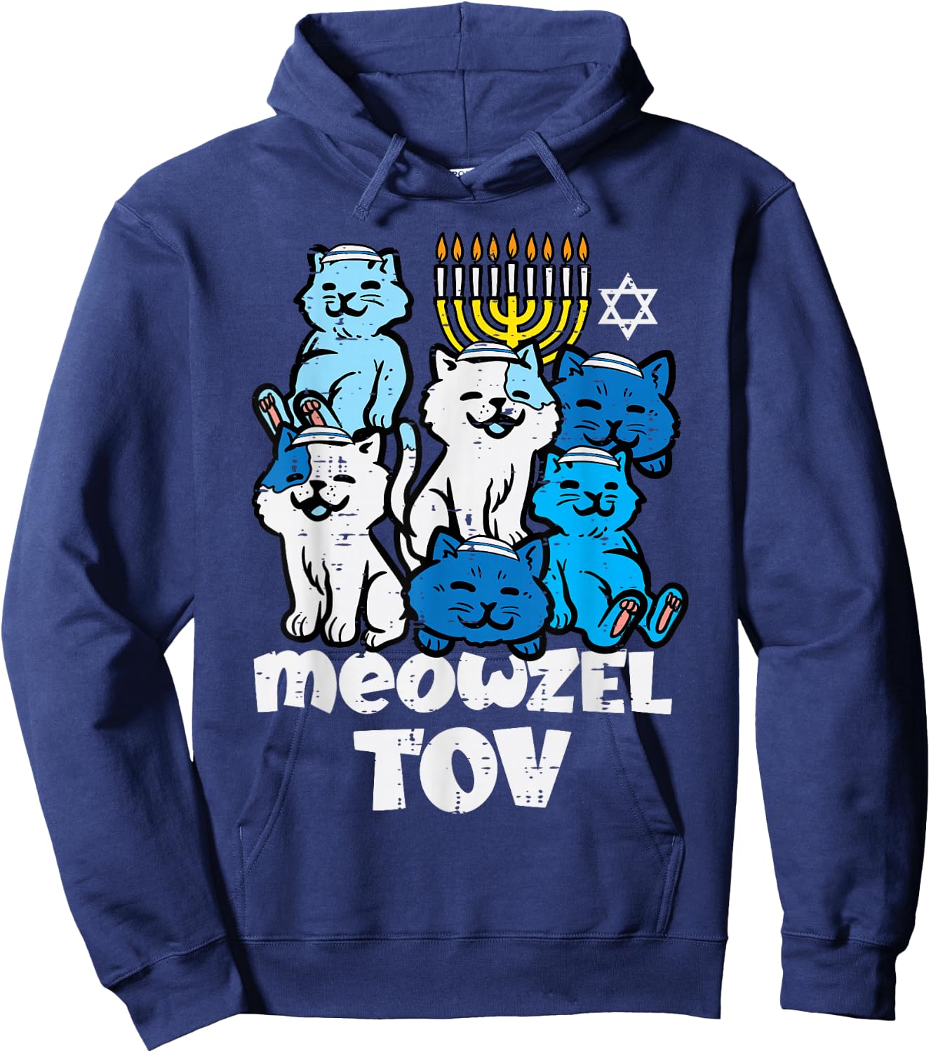 Hanukkah Cats Meowzel Tov Chanukah Jewish Women Girls Kids Hoodie - Hoodie | Navy