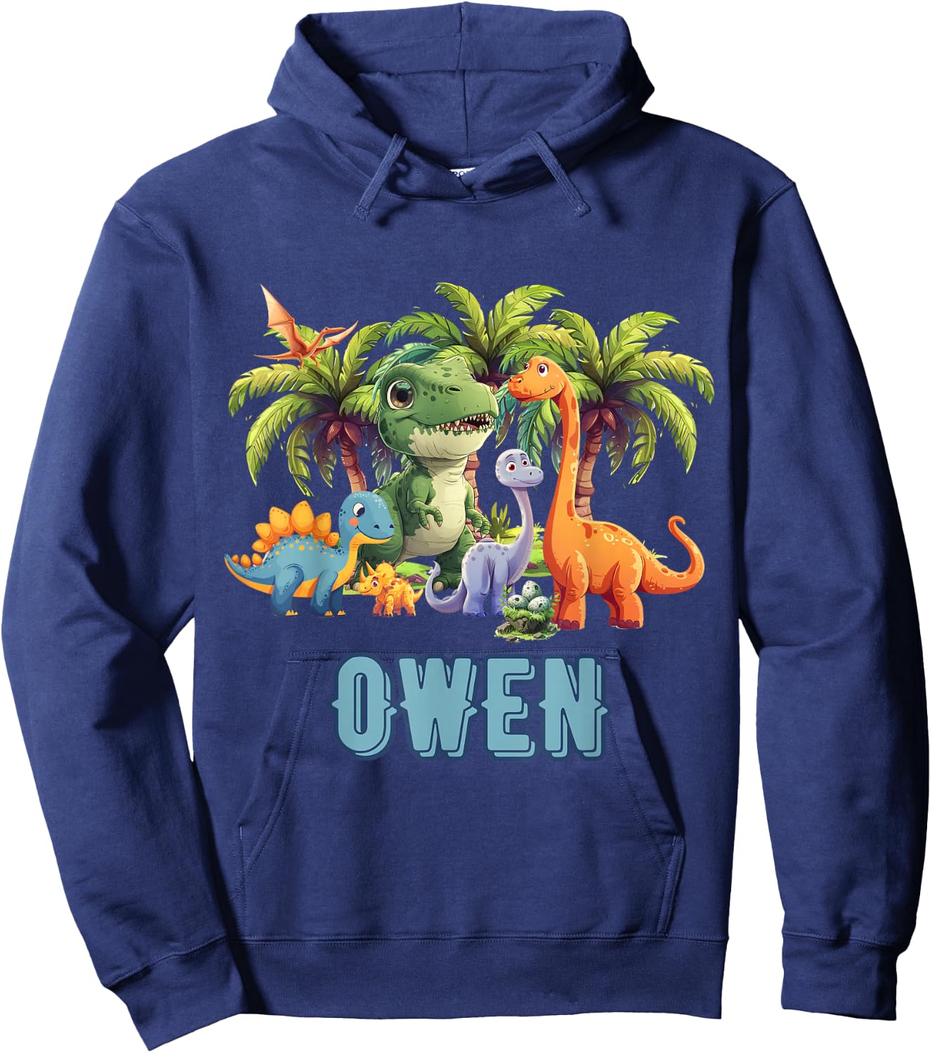 OWEN Dinosaur Personalized Custom First Name Toddler Fun Hoodie - Hoodie | Navy