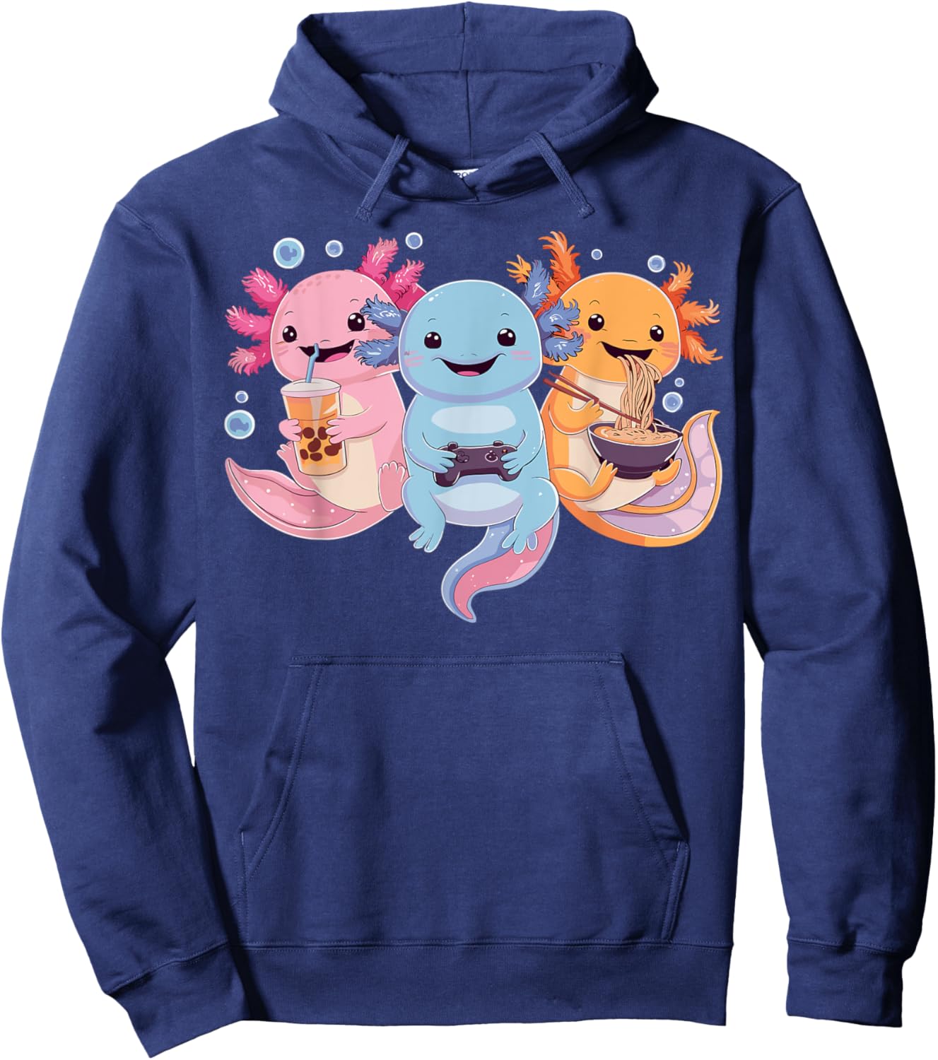 Axolotl Boba Tea Bubble Tea Axolotl Gaming Ramen Axolotl , Small, Black Hoodie - Hoodie | Navy