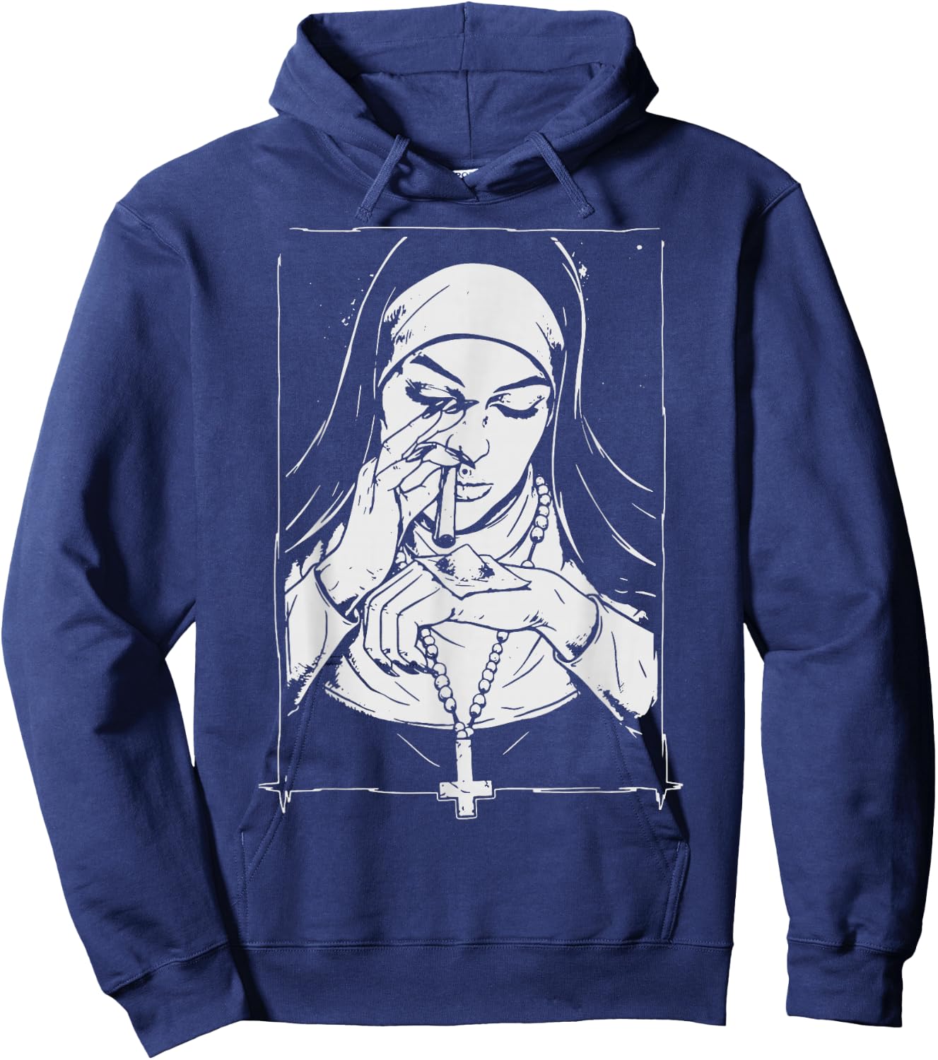Funny Unholy Drug Nun , Drogen-Nonne-Kostüm-Shirt, Schwarz, S, Kurzarm, Klassisch, Herren, Männer Hoodie - Hoodie | Navy