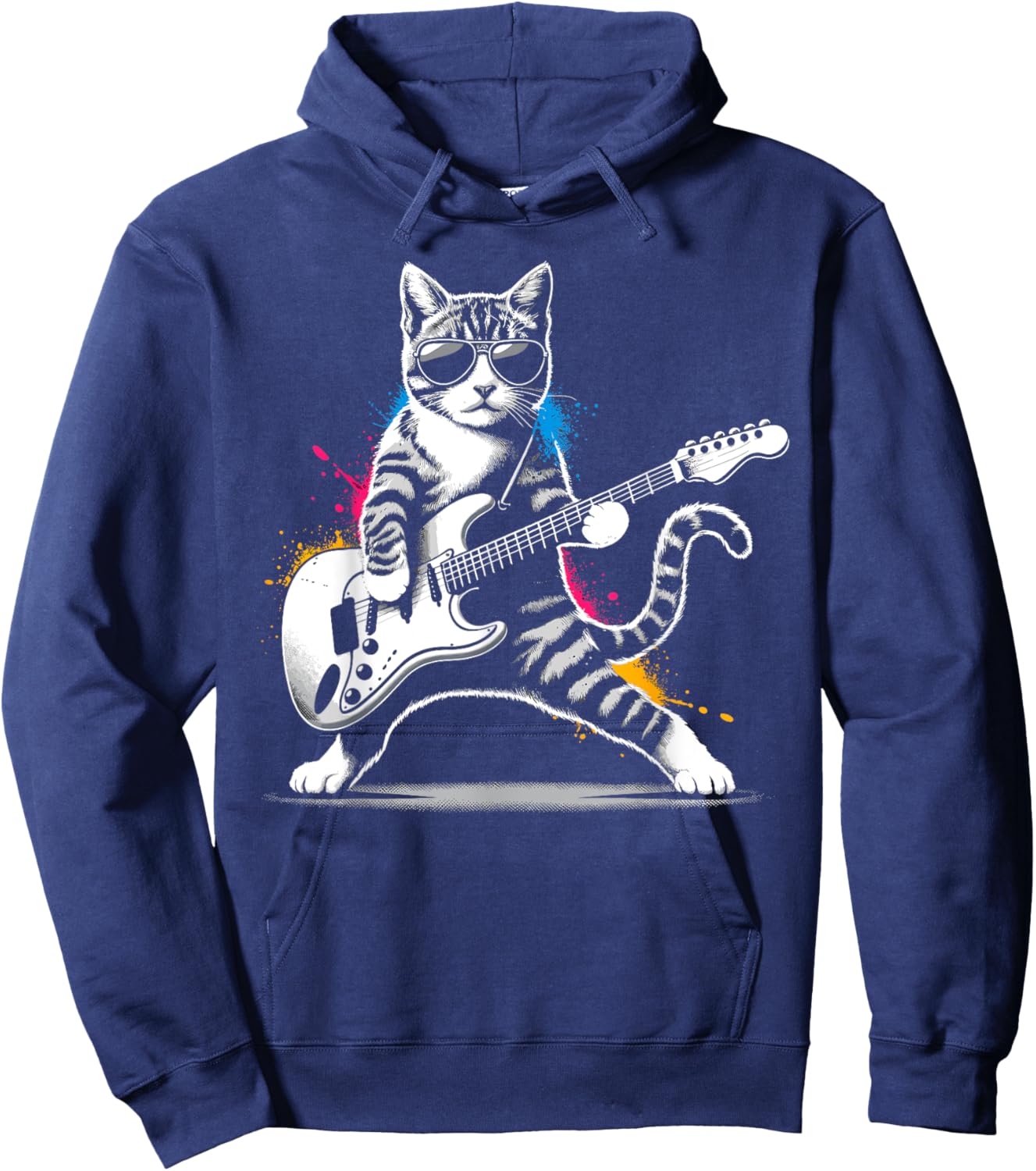 Guitar Cat Novelty Rock Music Band Concert Funny Cat Women Girls Kids Hoodie - Hoodie | Navy
